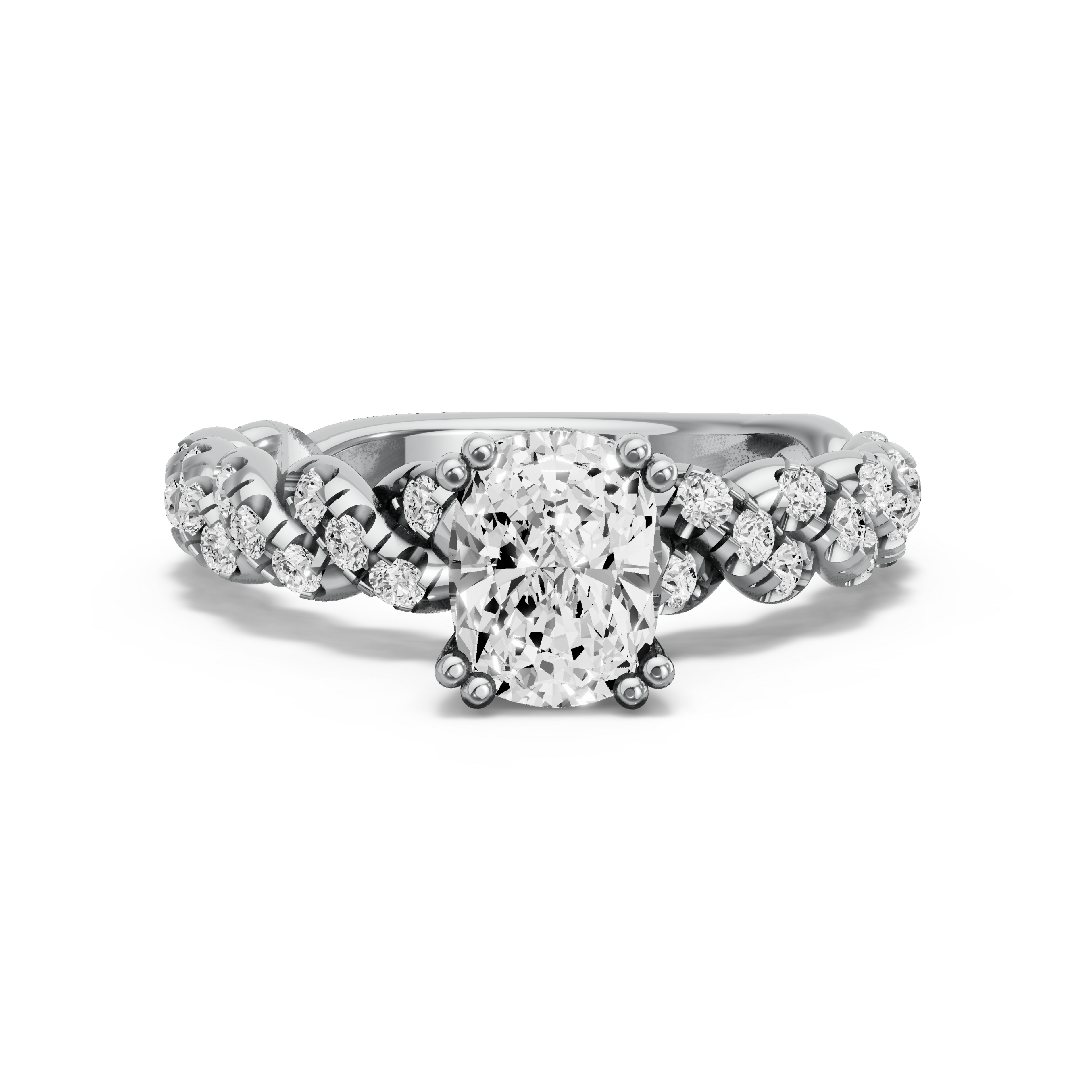 Image for Cushion Vintage Basket Ring with Twist Pave band in 950 Platinum