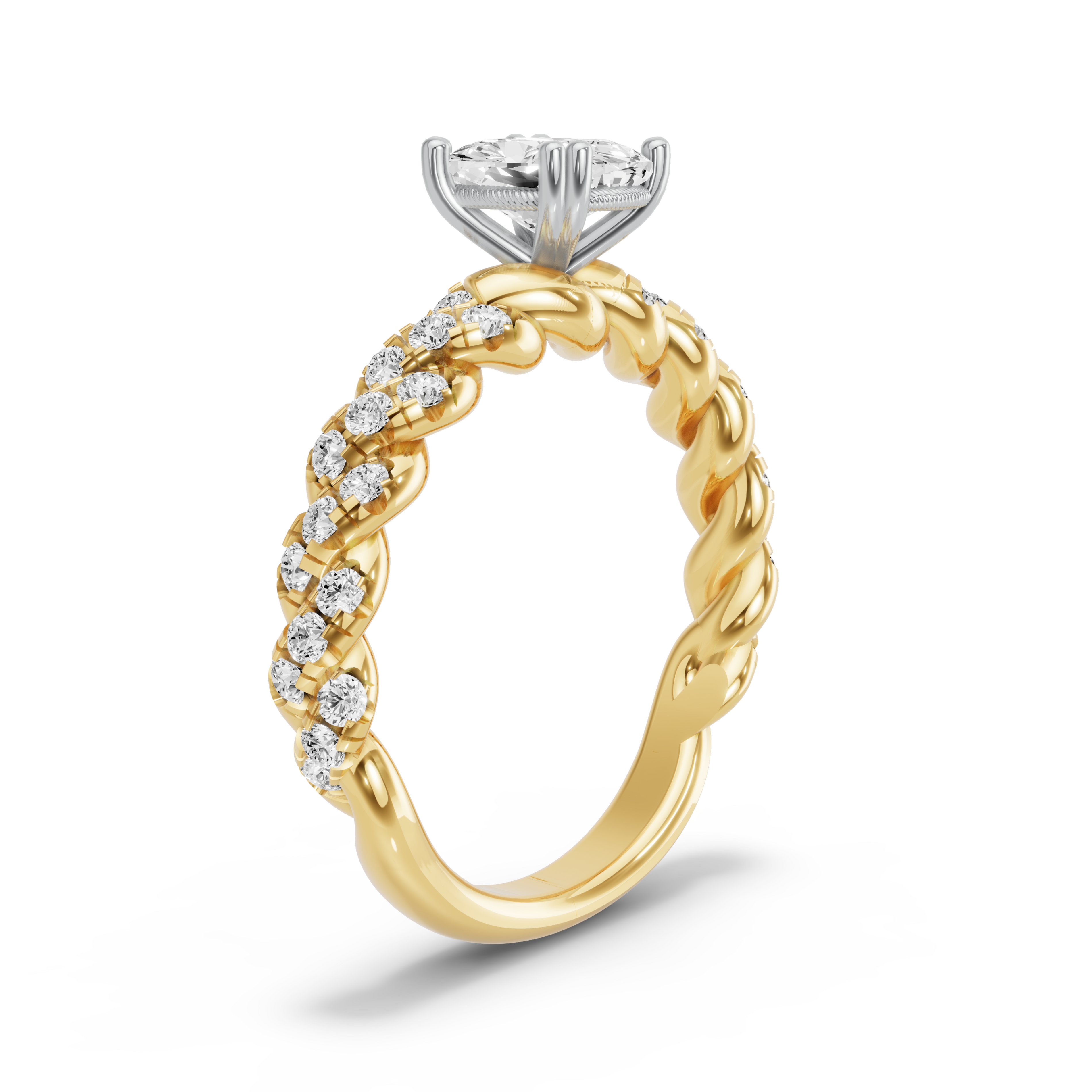 Image for Cushion Vintage Basket Ring with Twist Pave band in 18K Two Tone Yellow Gold