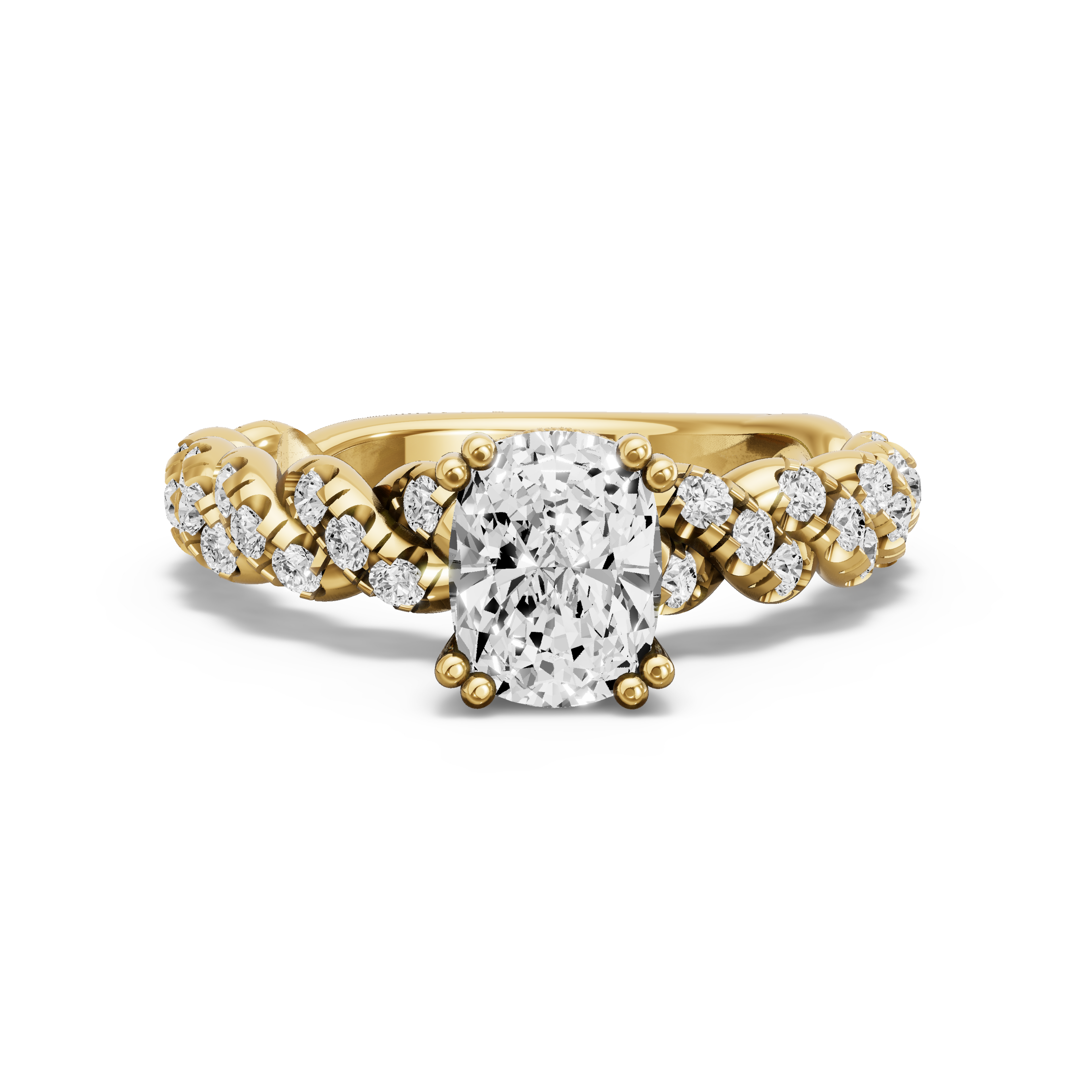Image for Cushion Vintage Basket Ring with Twist Pave band in 18K Yellow Gold