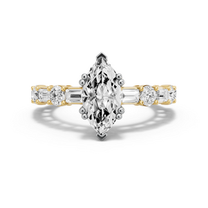 Image for Marquise Vintage Basket Ring with Alternating Baguette band