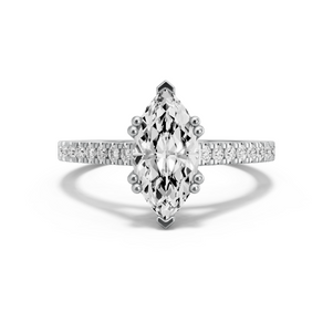 Image for Marquise Vintage Basket Ring with Cathedral Pave band in 18K White Gold