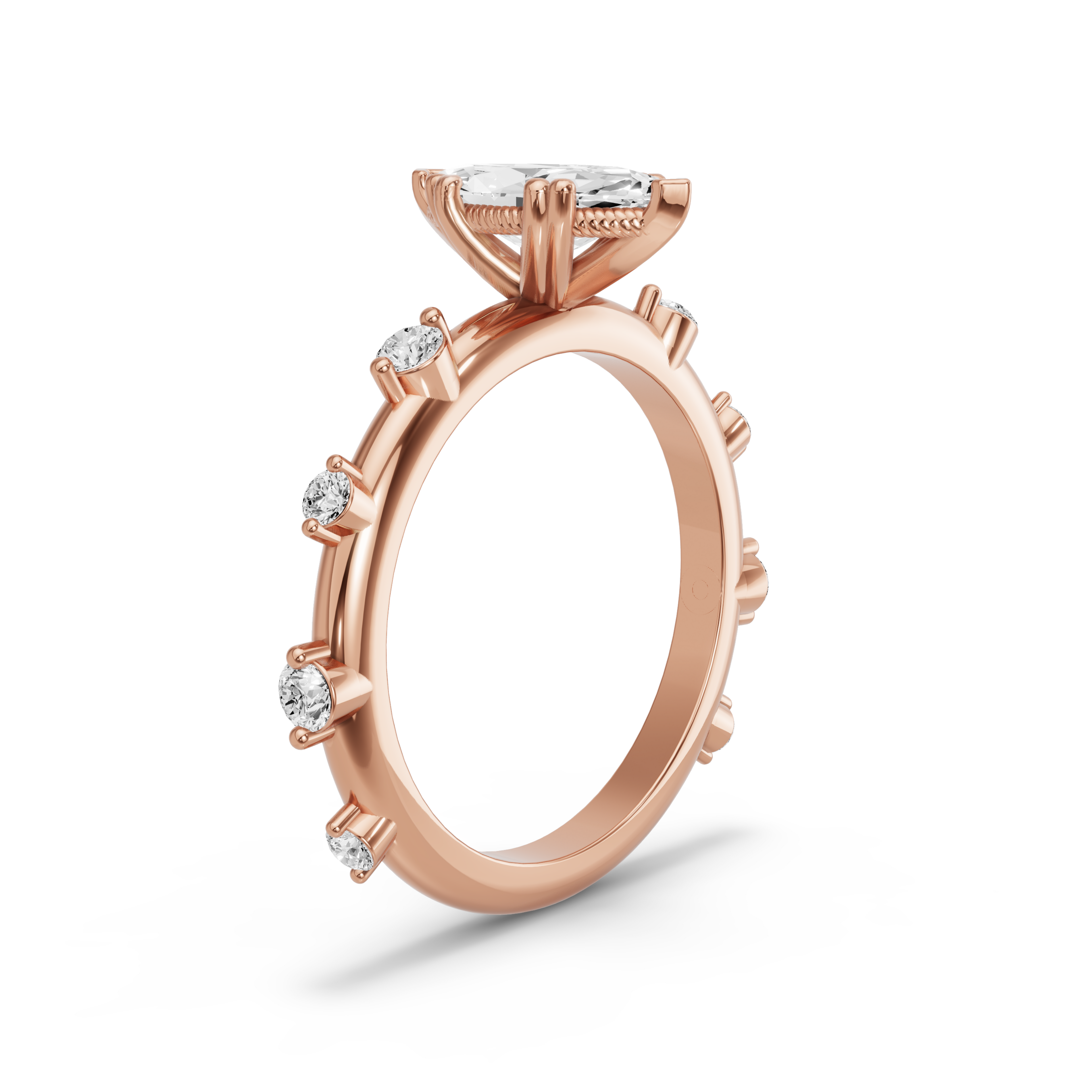 Image for Marquise Vintage Basket Ring with Floating Station band in 14K Rose Gold