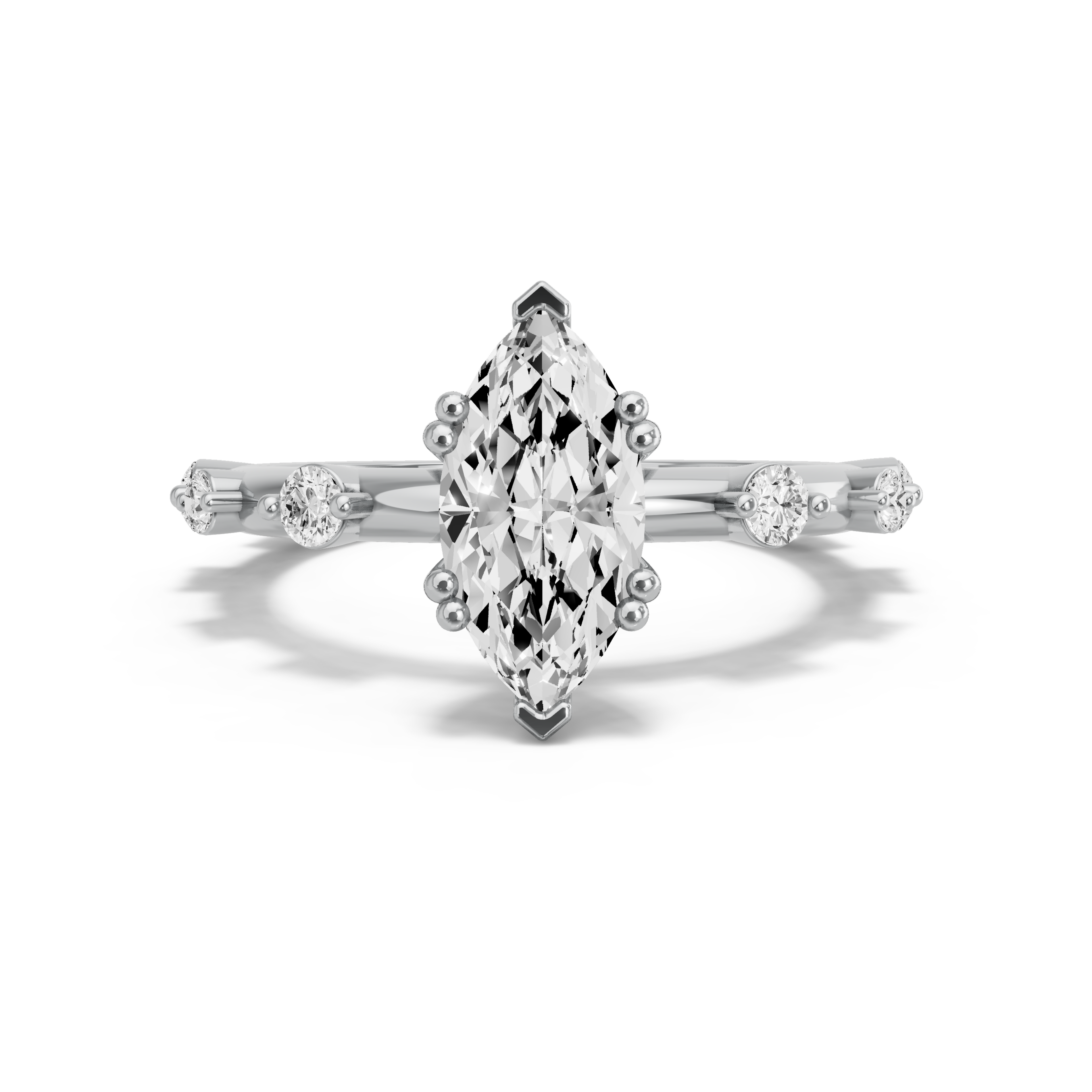 Image for Marquise Vintage Basket Ring with Floating Station band in 14K White Gold
