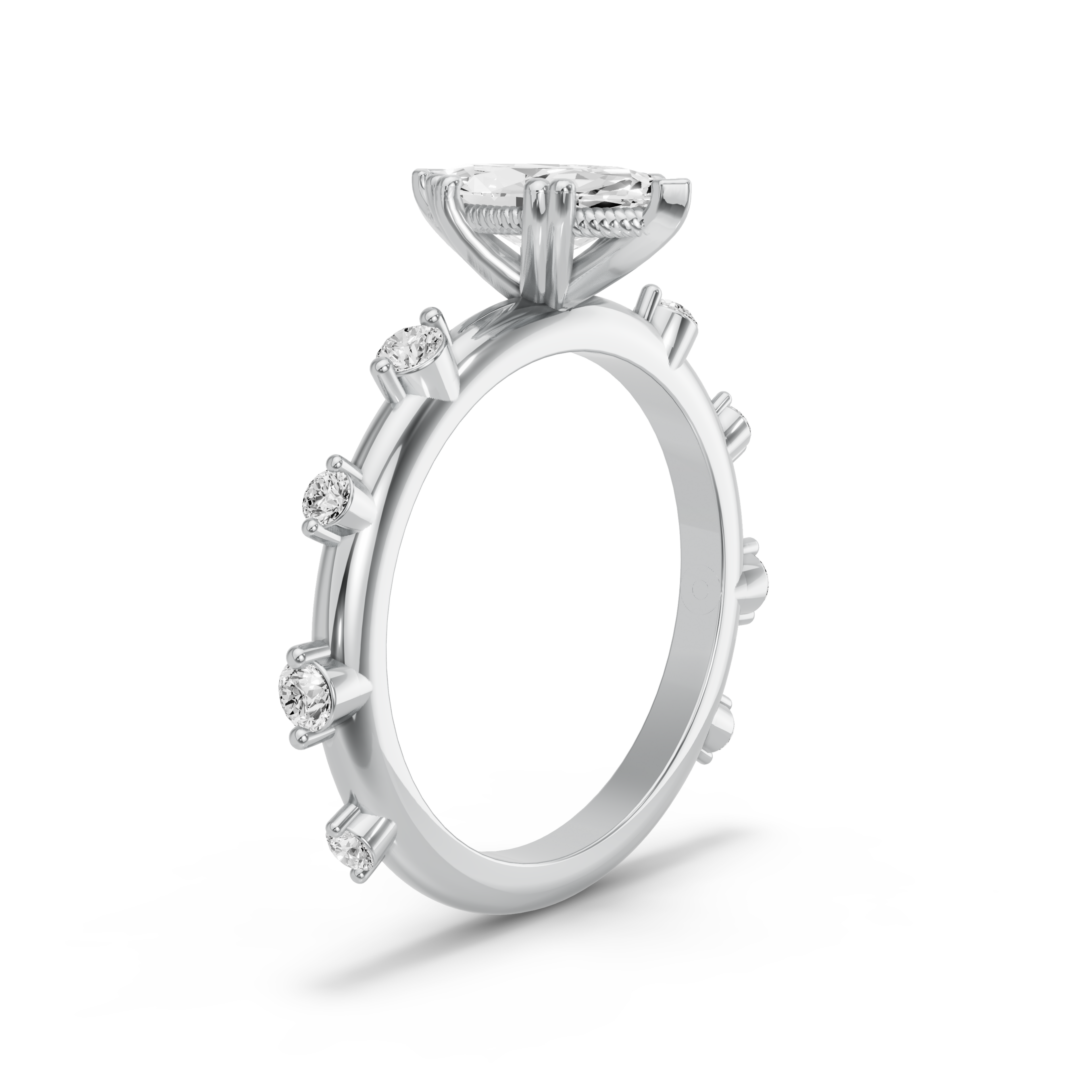Image for Marquise Vintage Basket Ring with Floating Station band in 14K White Gold