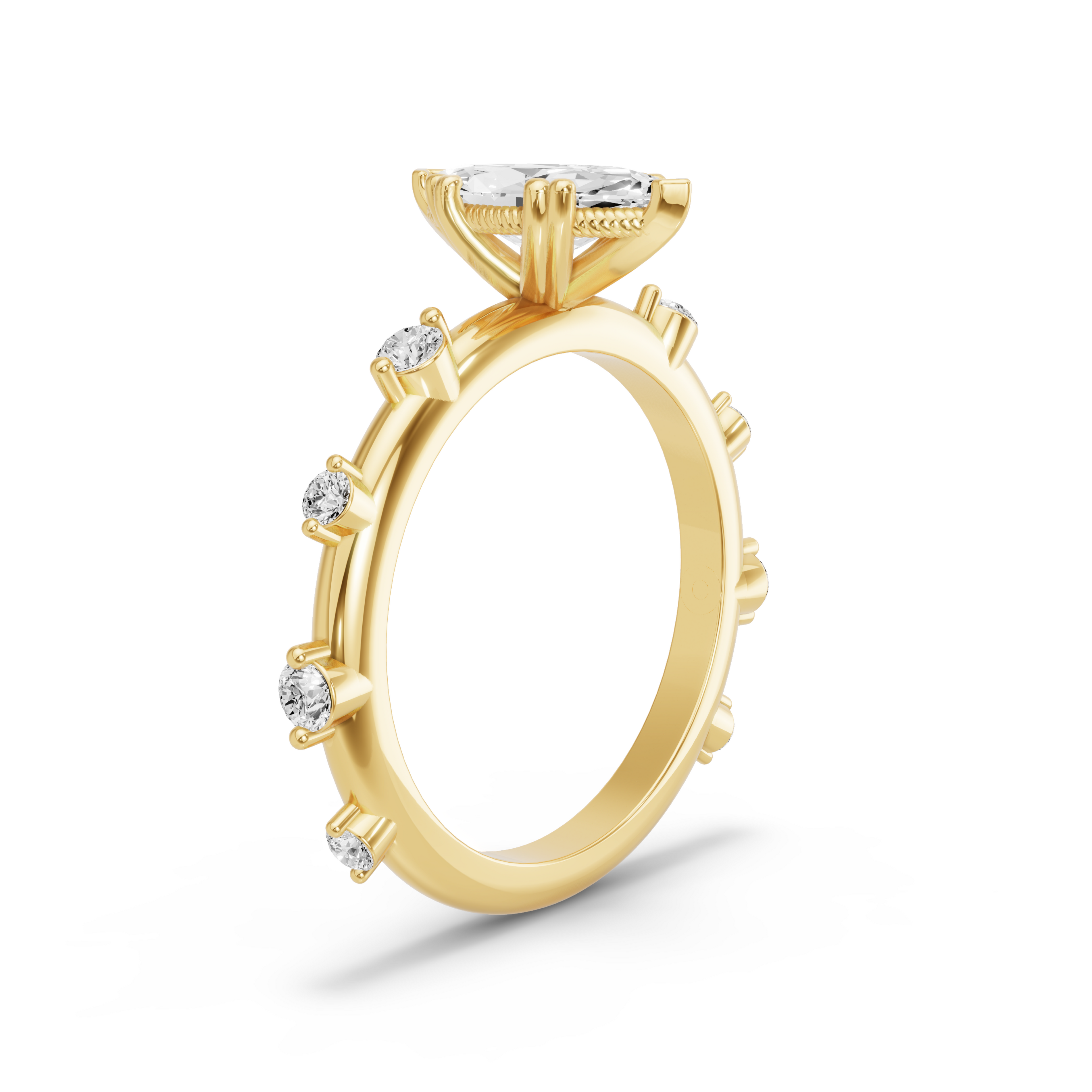 Image for Marquise Vintage Basket Ring with Floating Station band in 14K Yellow Gold