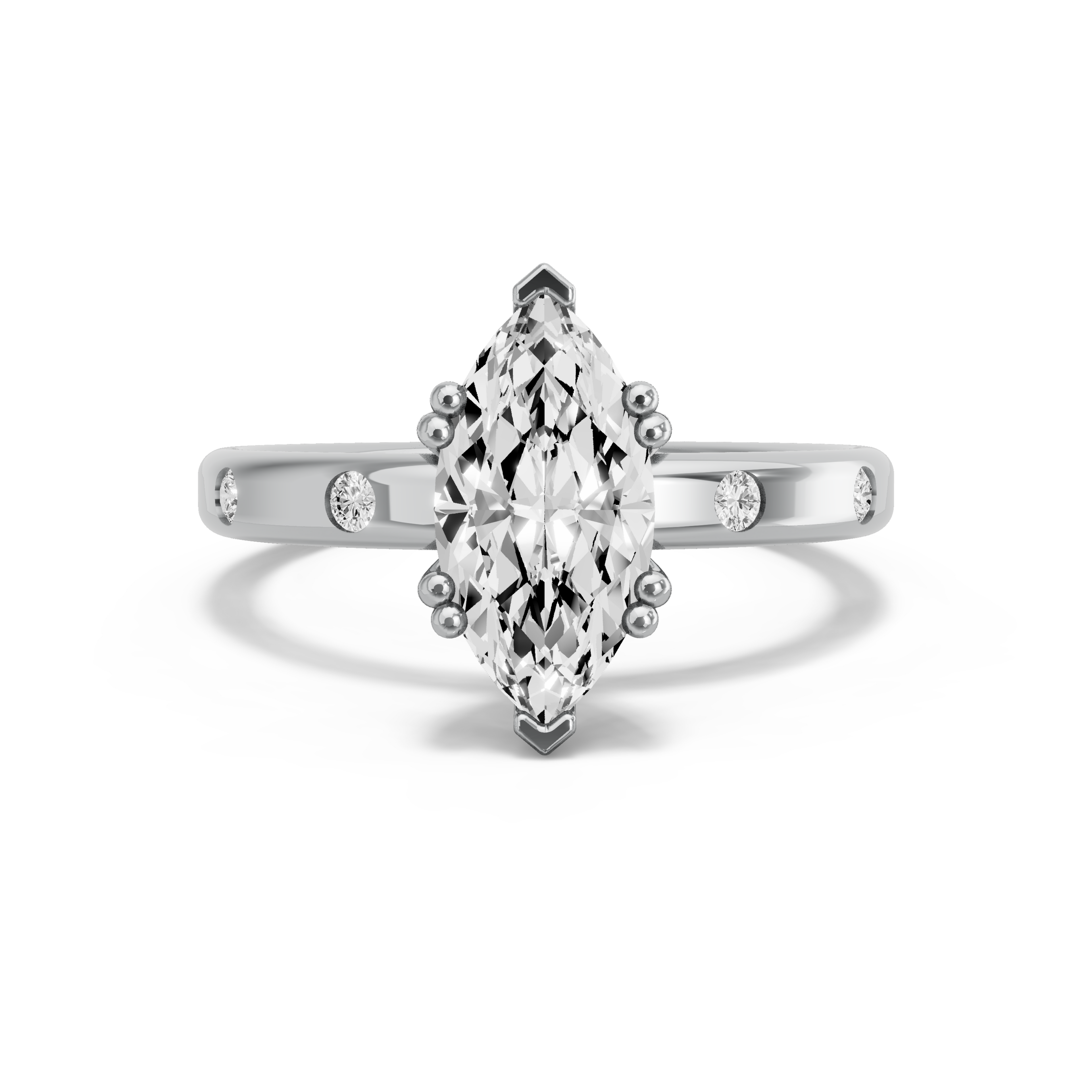 Image for Marquise Vintage Basket Ring with Sleek Accent band in 10K White Gold
