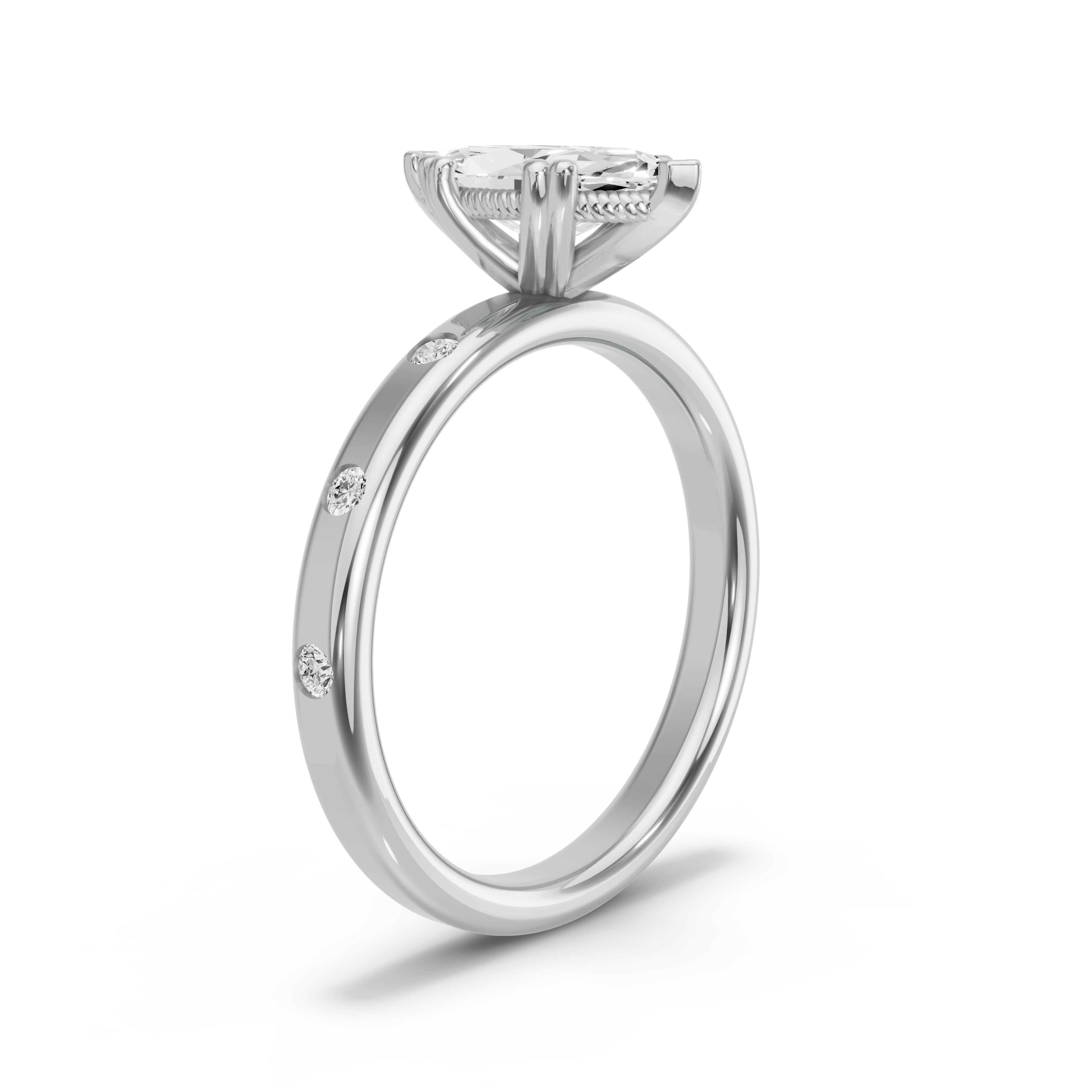 Image for Marquise Vintage Basket Ring with Sleek Accent band in 18K White Gold