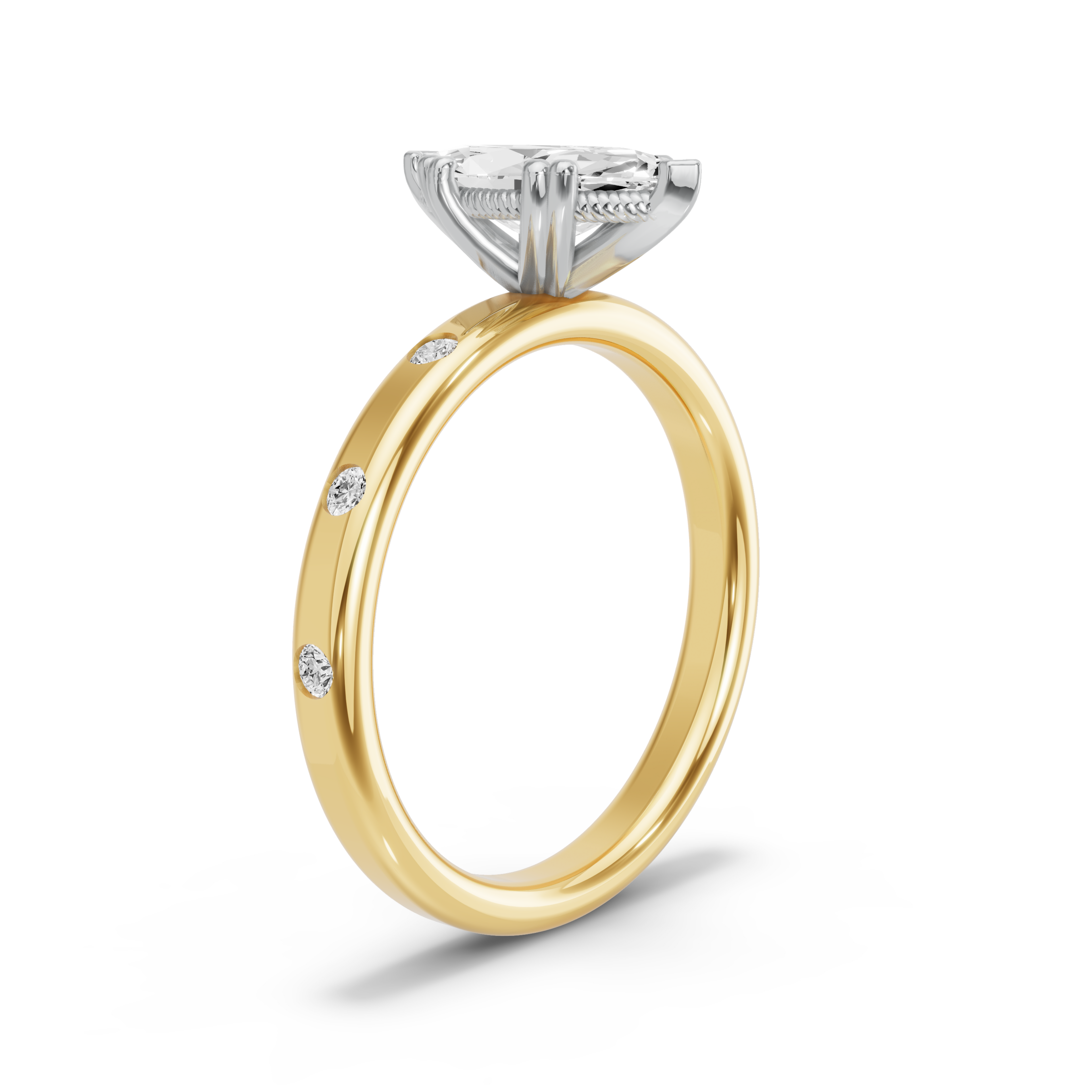 Image for Marquise Vintage Basket Ring with Sleek Accent band in 18K Two Tone Yellow Gold