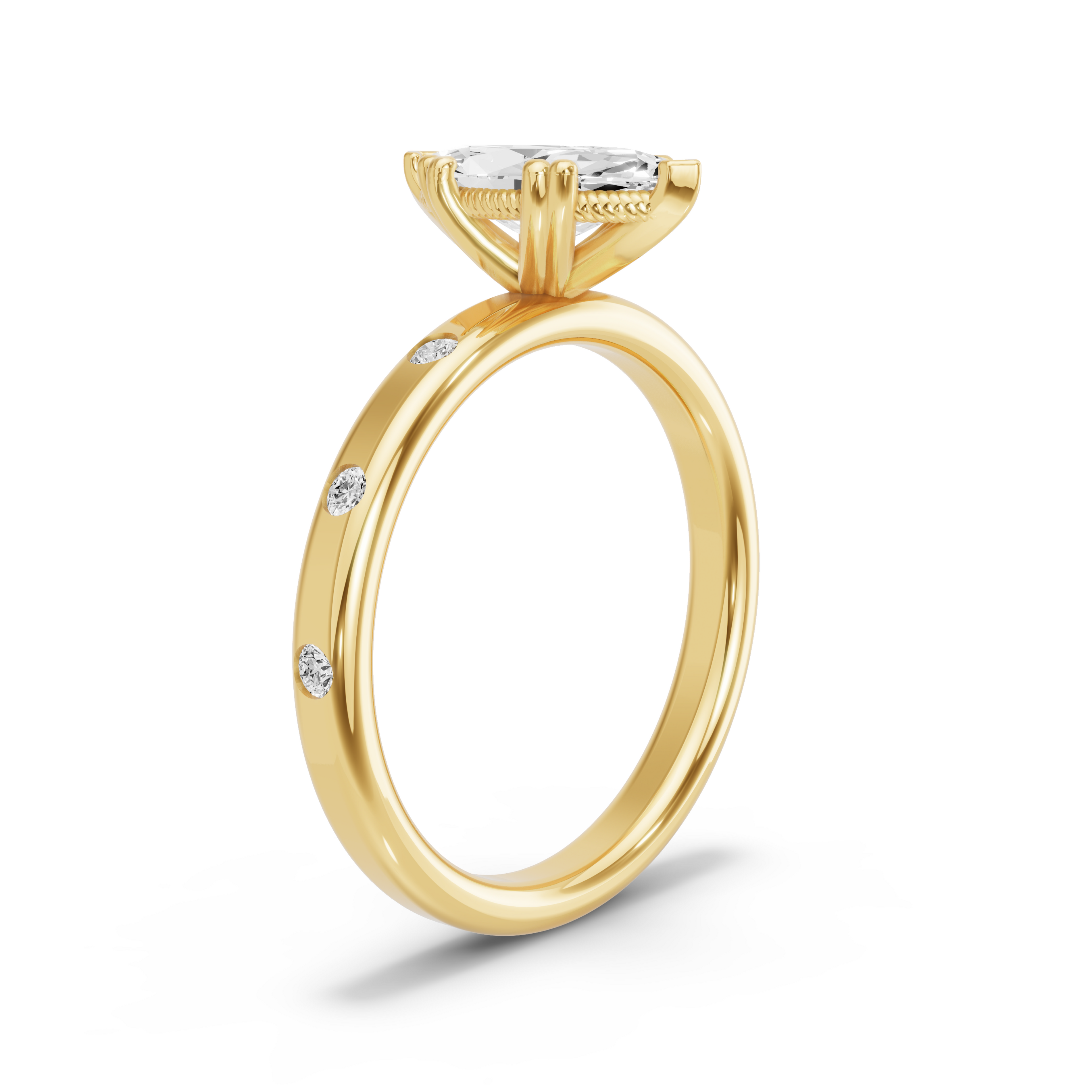 Image for Marquise Vintage Basket Ring with Sleek Accent band in 14K Yellow Gold