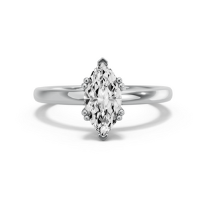 Image for Marquise Vintage Basket Ring with Solitaire band in 18K White Gold