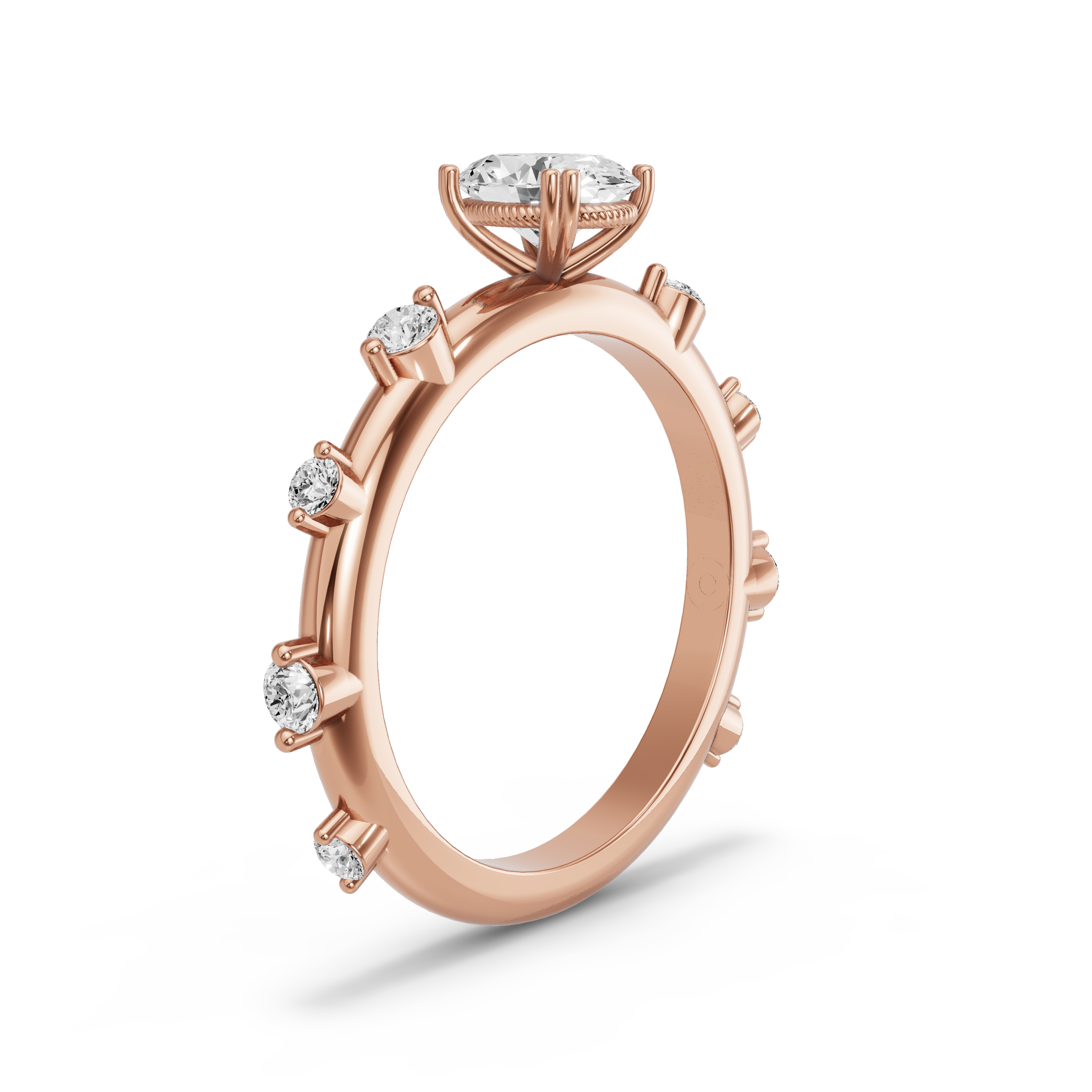 Image for Oval Vintage Basket Ring with Floating Station band in 14K Rose Gold