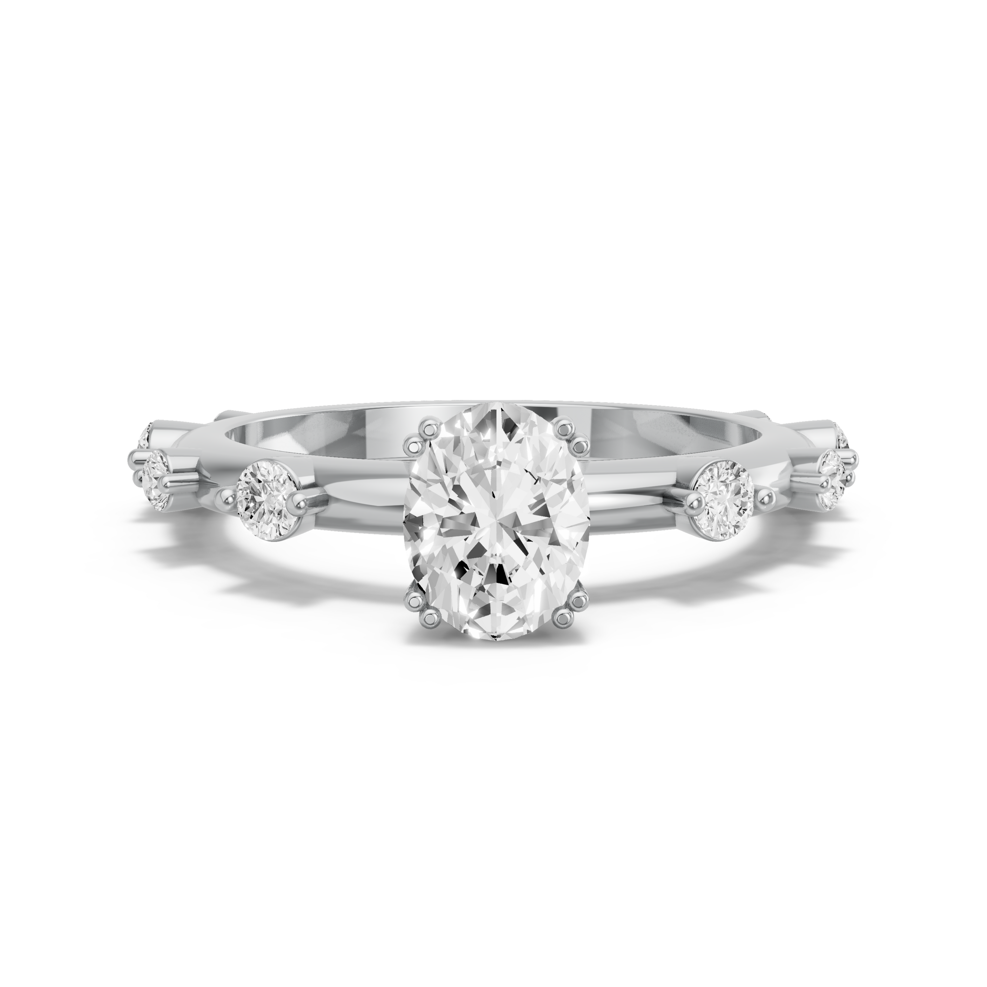 Image for Oval Vintage Basket Ring with Floating Station band in 14K White Gold
