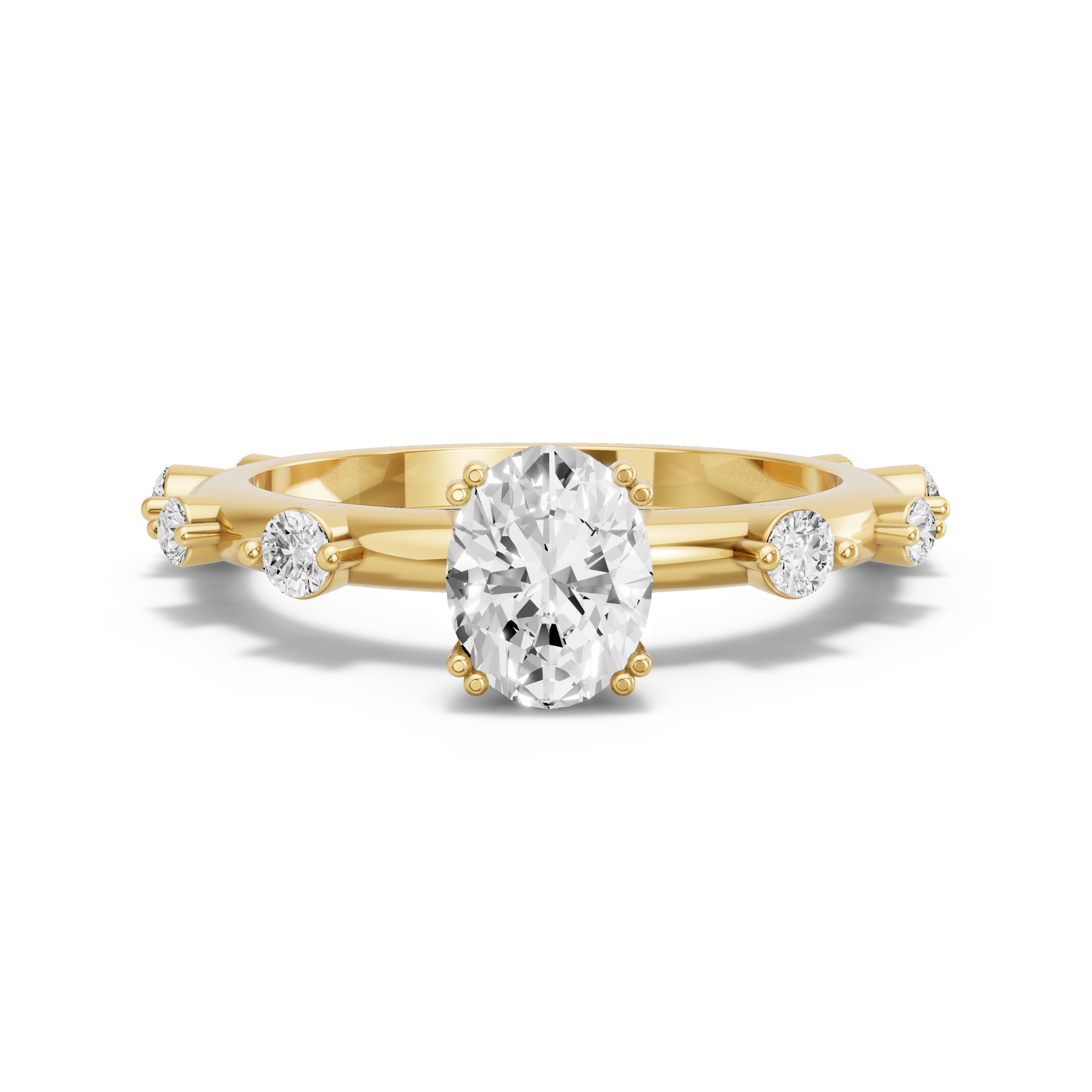 Image for Oval Vintage Basket Ring with Floating Station band in 14K Yellow Gold