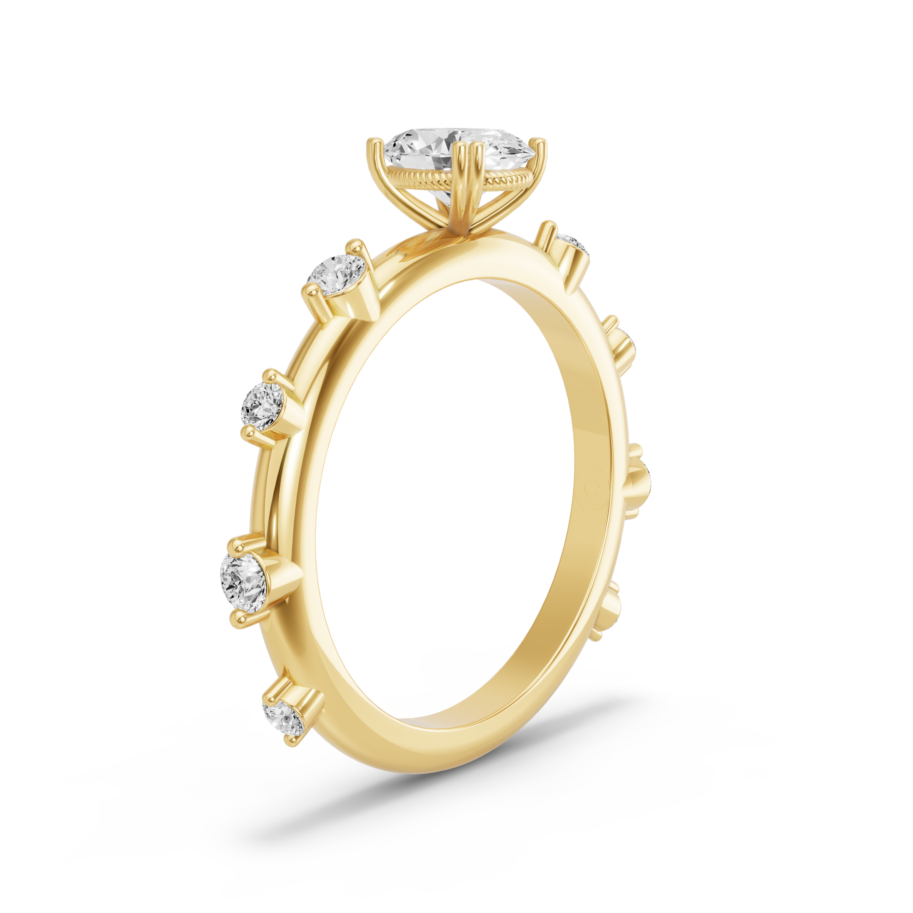 Image for Oval Vintage Basket Ring with Floating Station band in 14K Yellow Gold