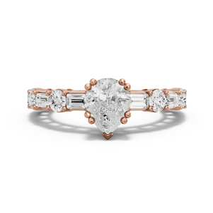 Image for Pear Vintage Basket Ring with Alternating Baguette band in 14K Rose Gold
