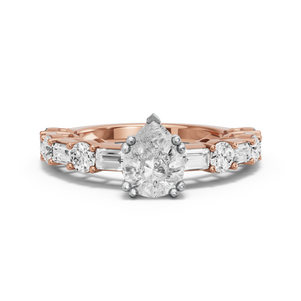 Image for Pear Vintage Basket Ring with Alternating Baguette band