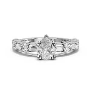 Image for Pear Vintage Basket Ring with Alternating Baguette band