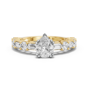 Image for Pear Vintage Basket Ring with Alternating Baguette band