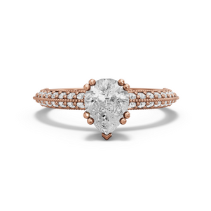 Image for Pear Vintage Basket Ring with Knife Edge Pave band in 18K Rose Gold