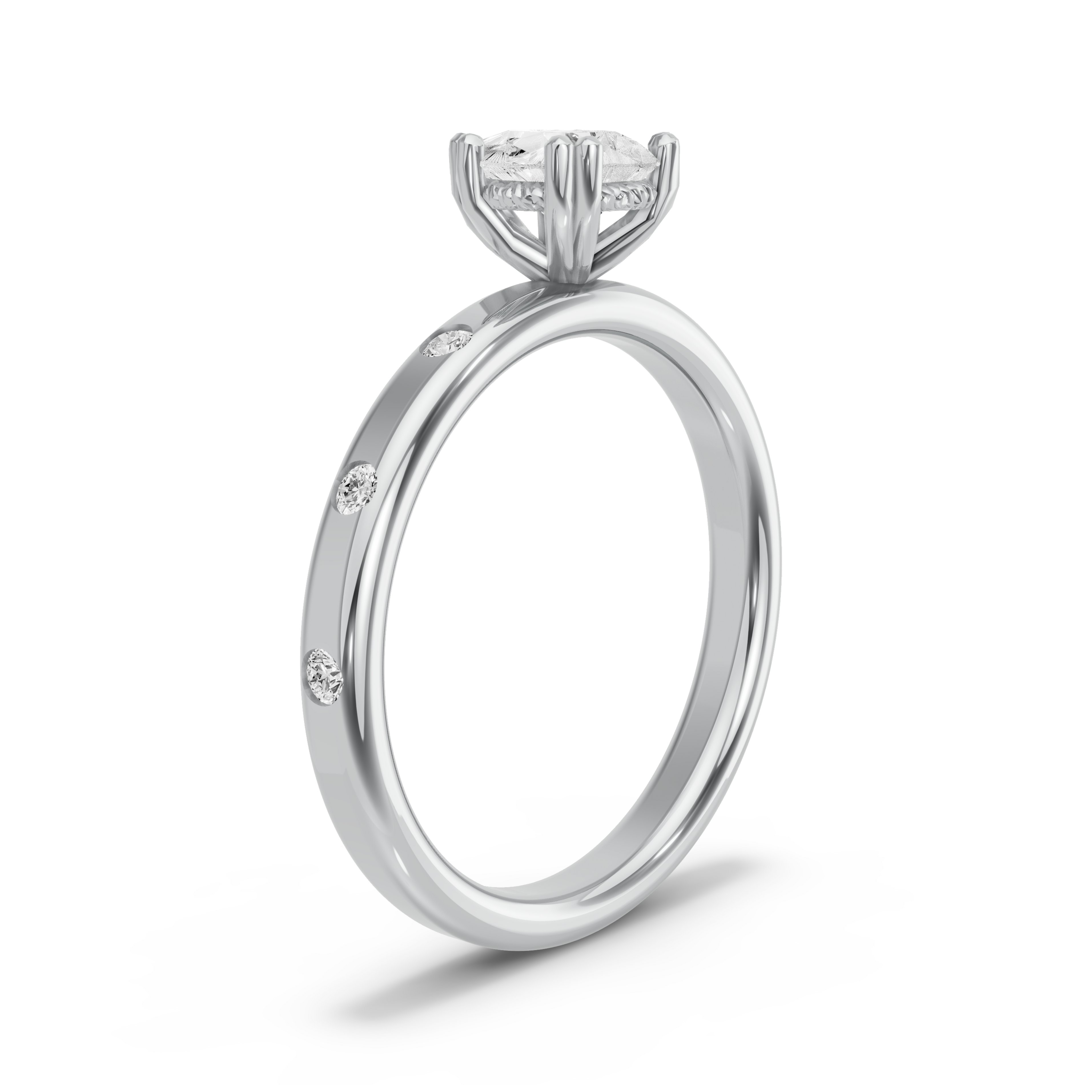 Image for pear-vintage-basket-ring-with-sleek-accent-band-in-14k-white-gold