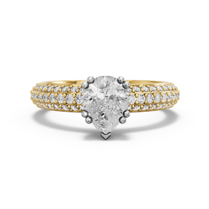 Image for Pear Vintage Basket Ring with Triple Row Pave band in 10K Two Tone Yellow Gold