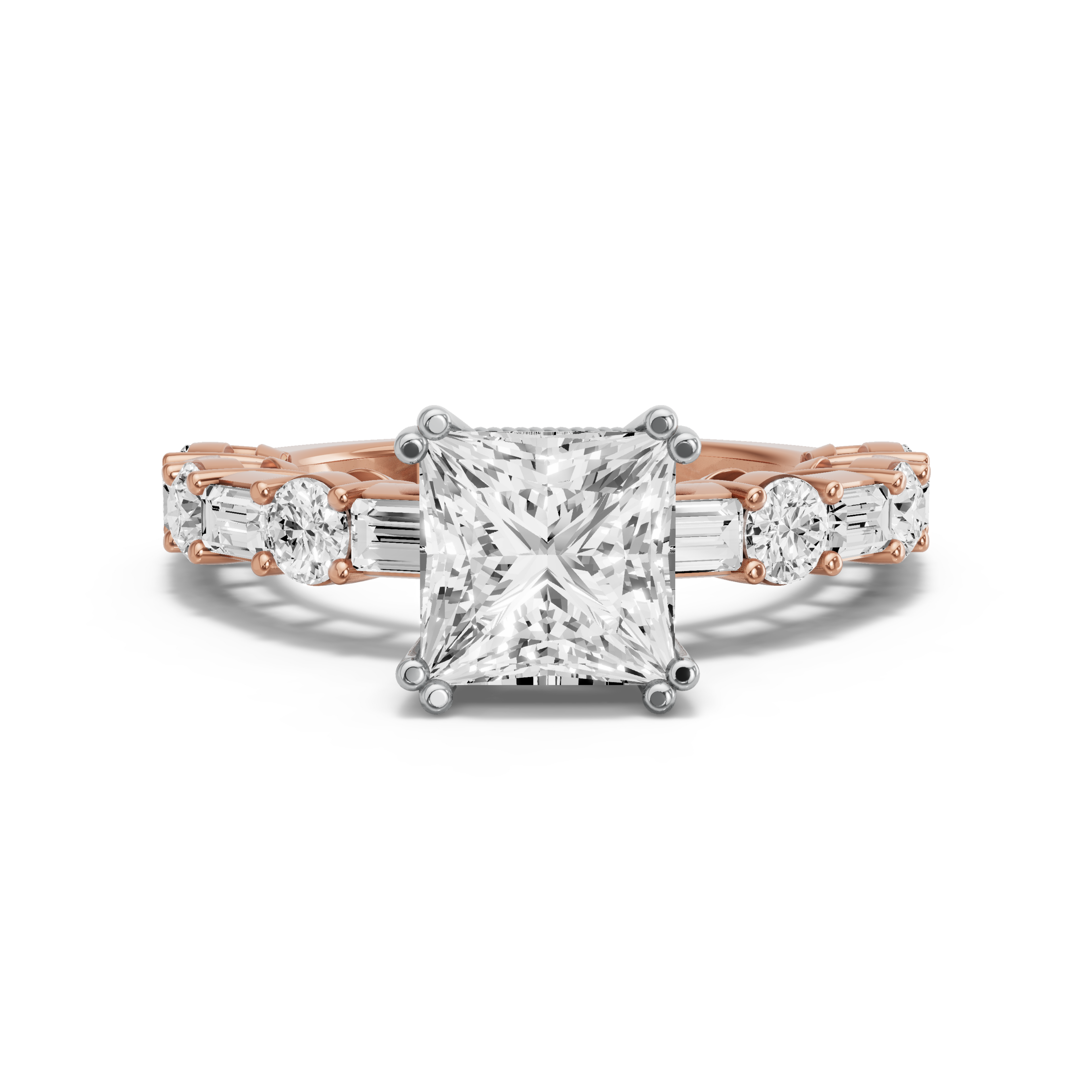 Image for Princess Vintage Basket Ring with Alternating Baguette band in 10K Two Tone Yellow Gold