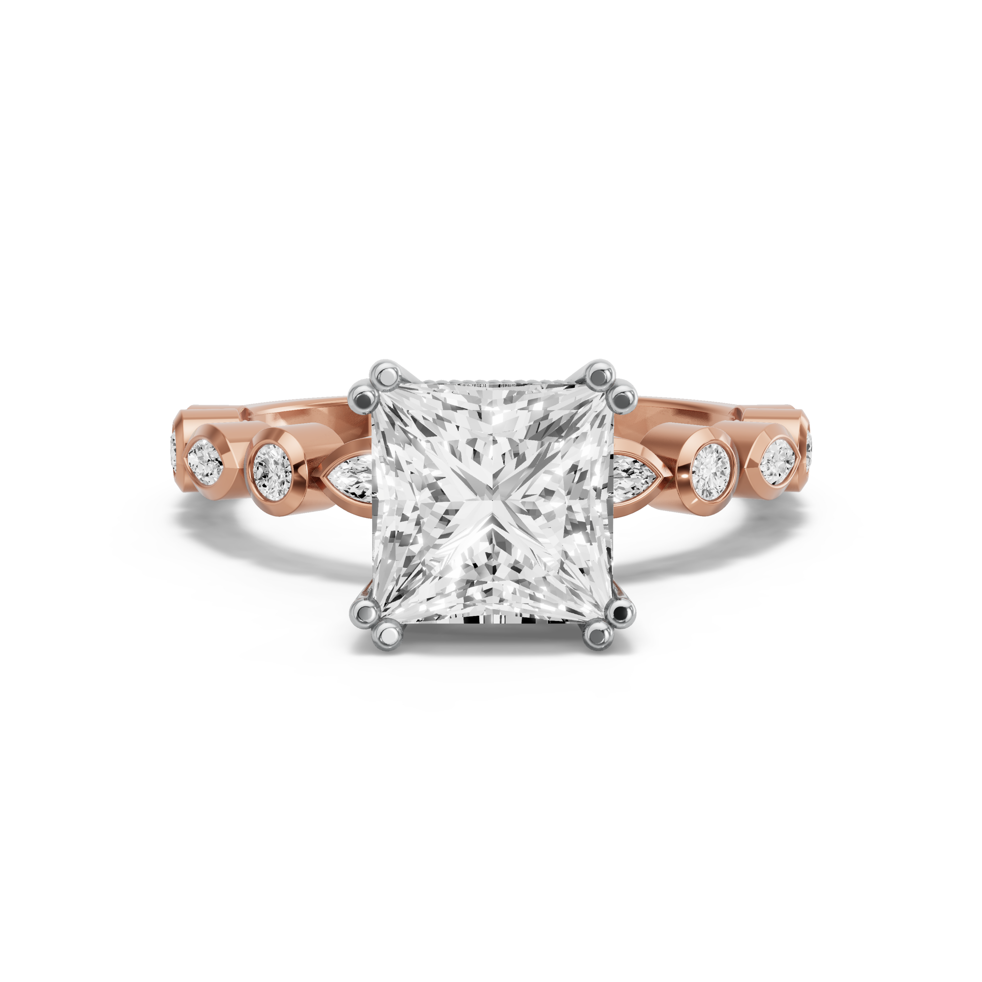 Image for Princess Vintage Basket Ring with Alternating Marquise band in 14K Two Tone Yellow Gold