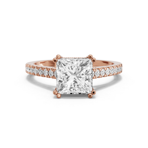 Image for Princess Vintage Basket Ring with Cathedral Pave band in 18K Rose Gold