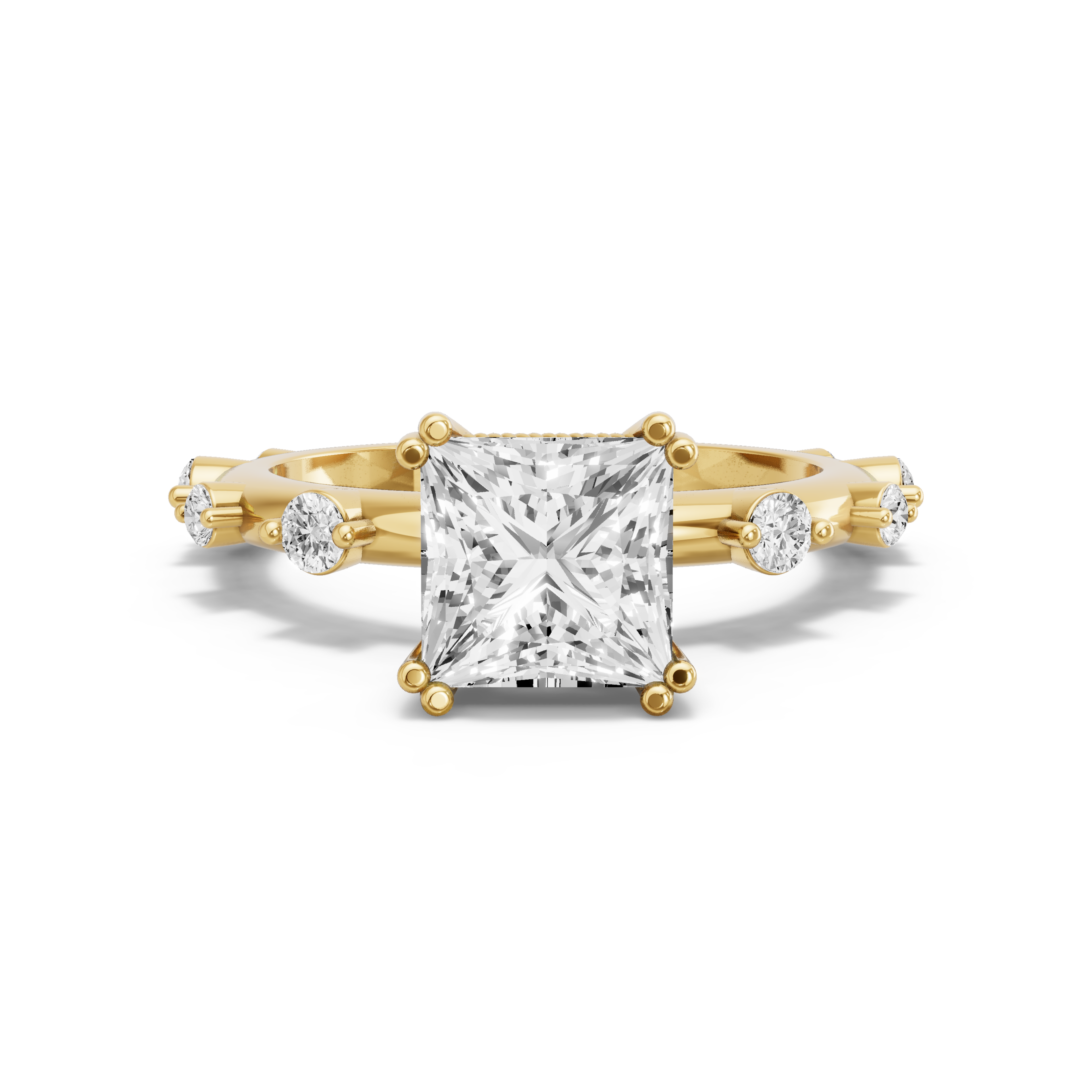 Image for Princess Vintage Basket Ring with Floating Station band in 18K White Gold