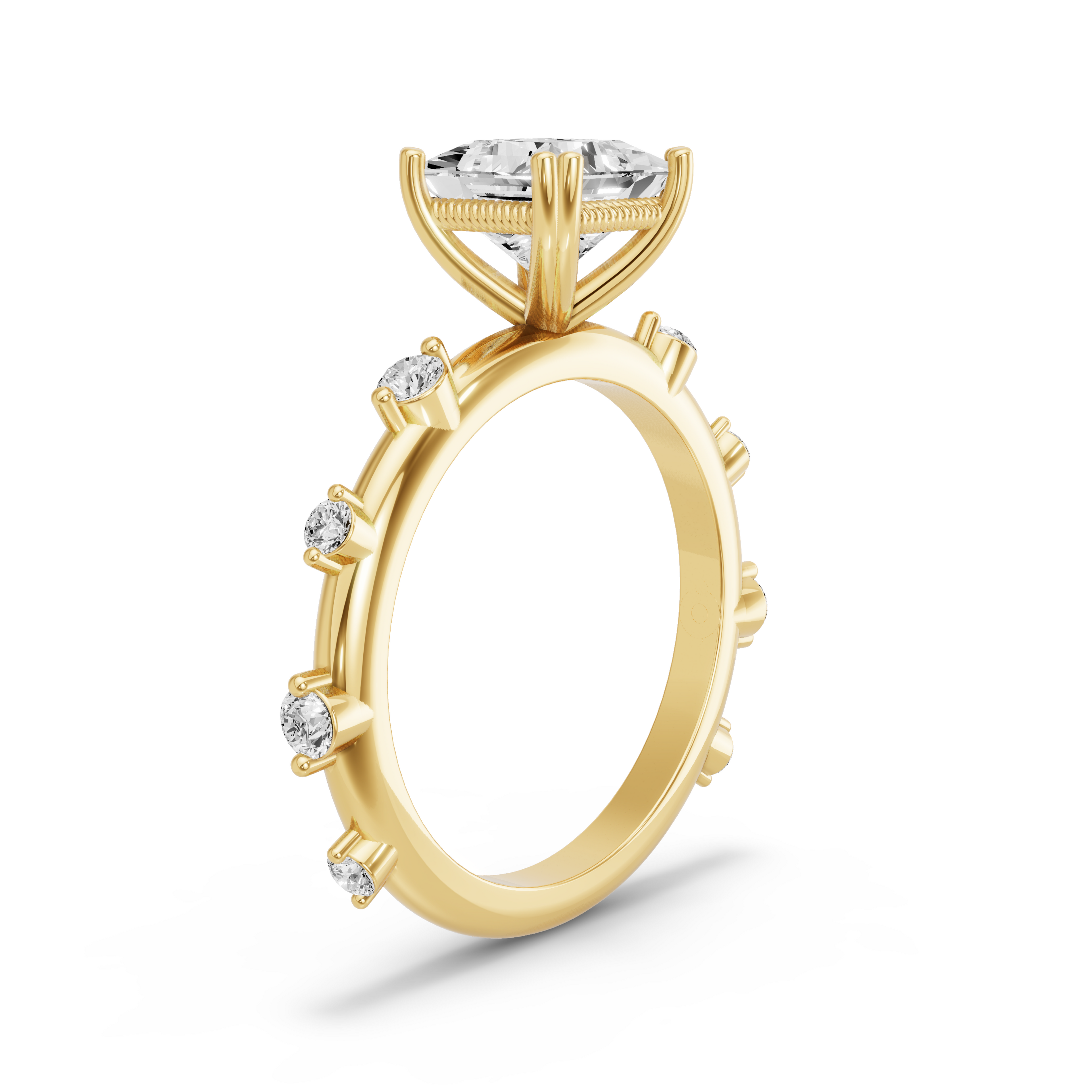 Image for Princess Vintage Basket Ring with Floating Station band in 10K White Gold