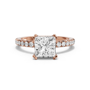 Image for Princess Vintage Basket Ring with French Pave band in 18K Yellow Gold