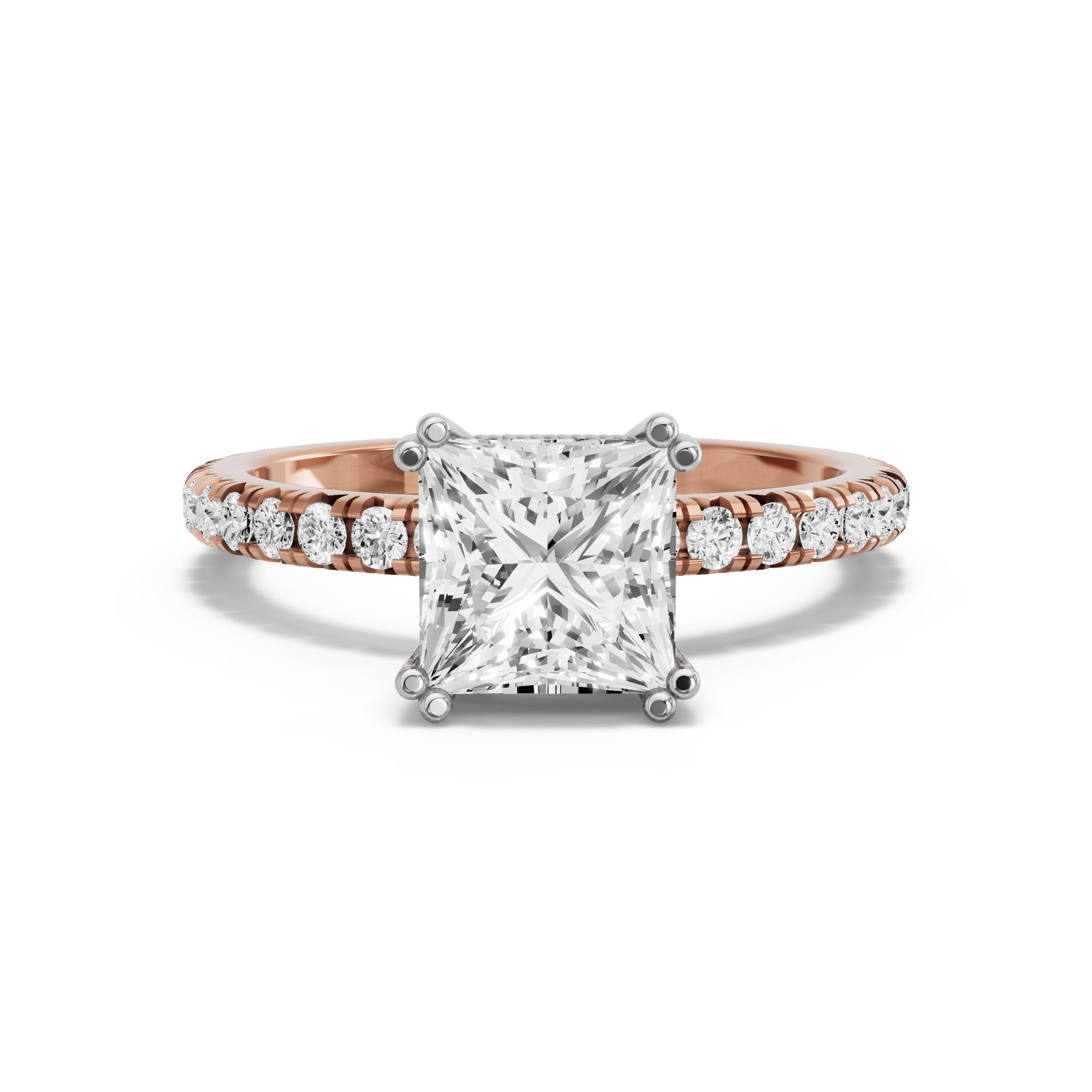 Image for Princess Vintage Basket Ring with French Pave band in 14K Two Tone Yellow Gold