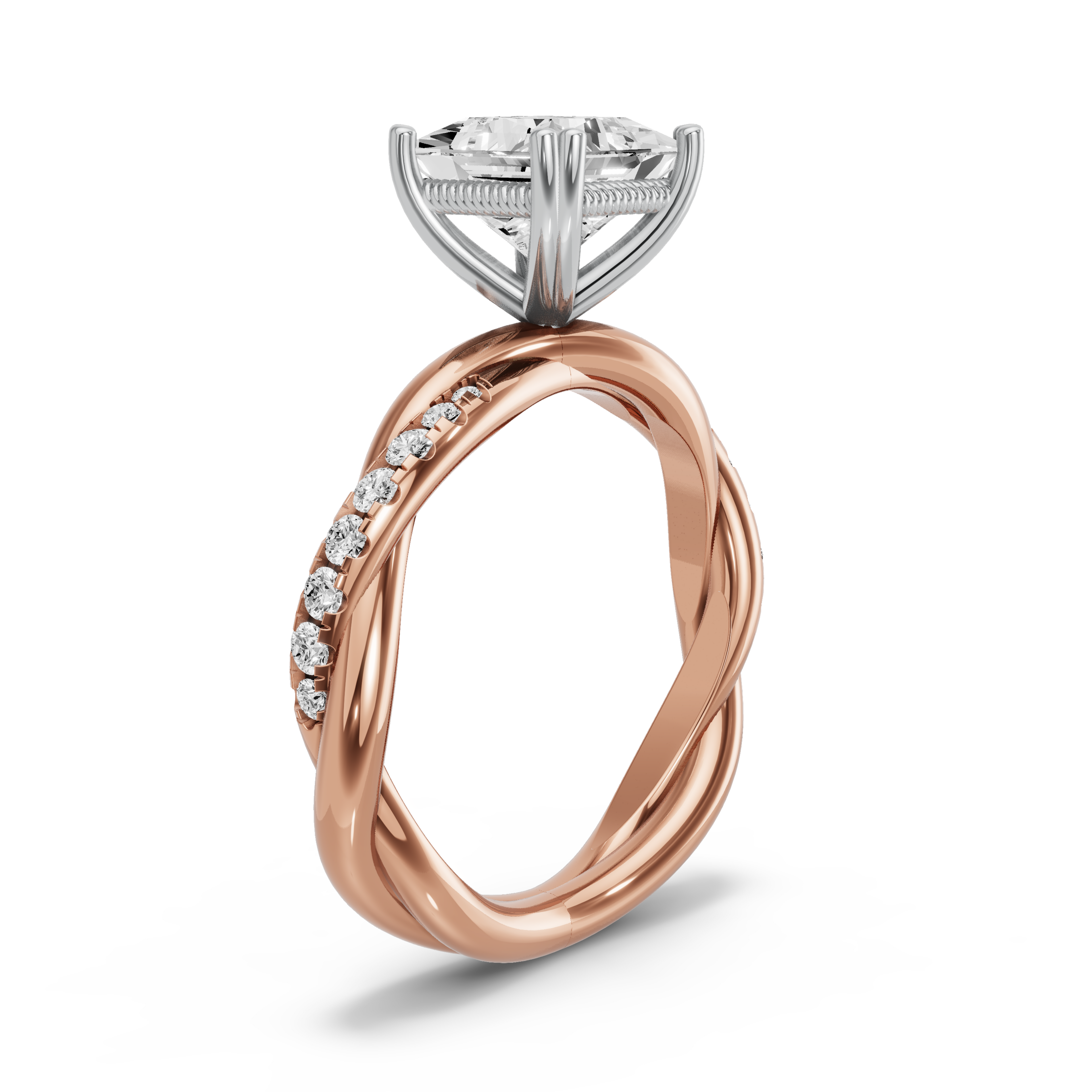 Image for Princess Vintage Basket Ring with Rope Pave band in 10K Two Tone Yellow Gold