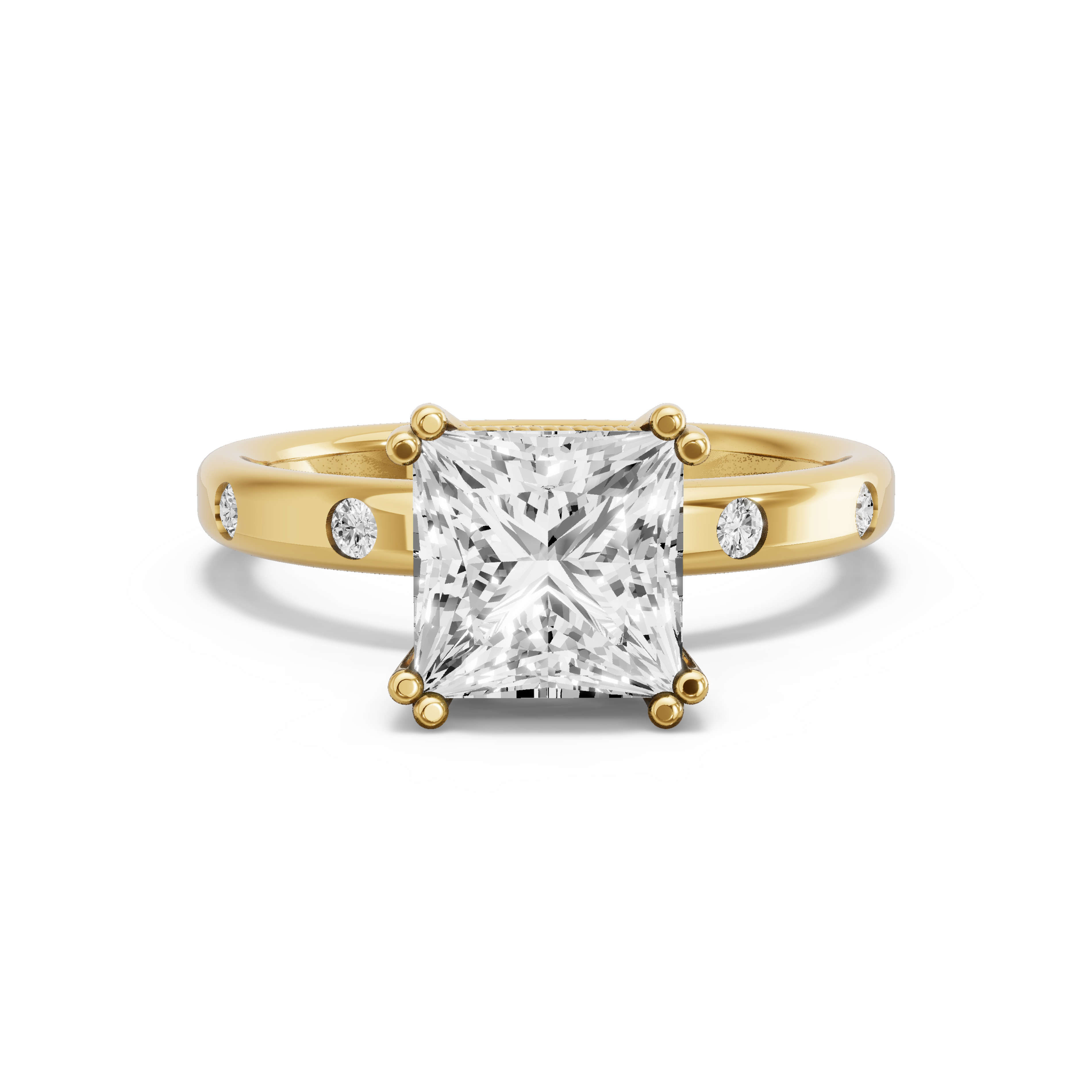 Image for Princess Vintage Basket Ring with Sleek Accent band in 14K White Gold