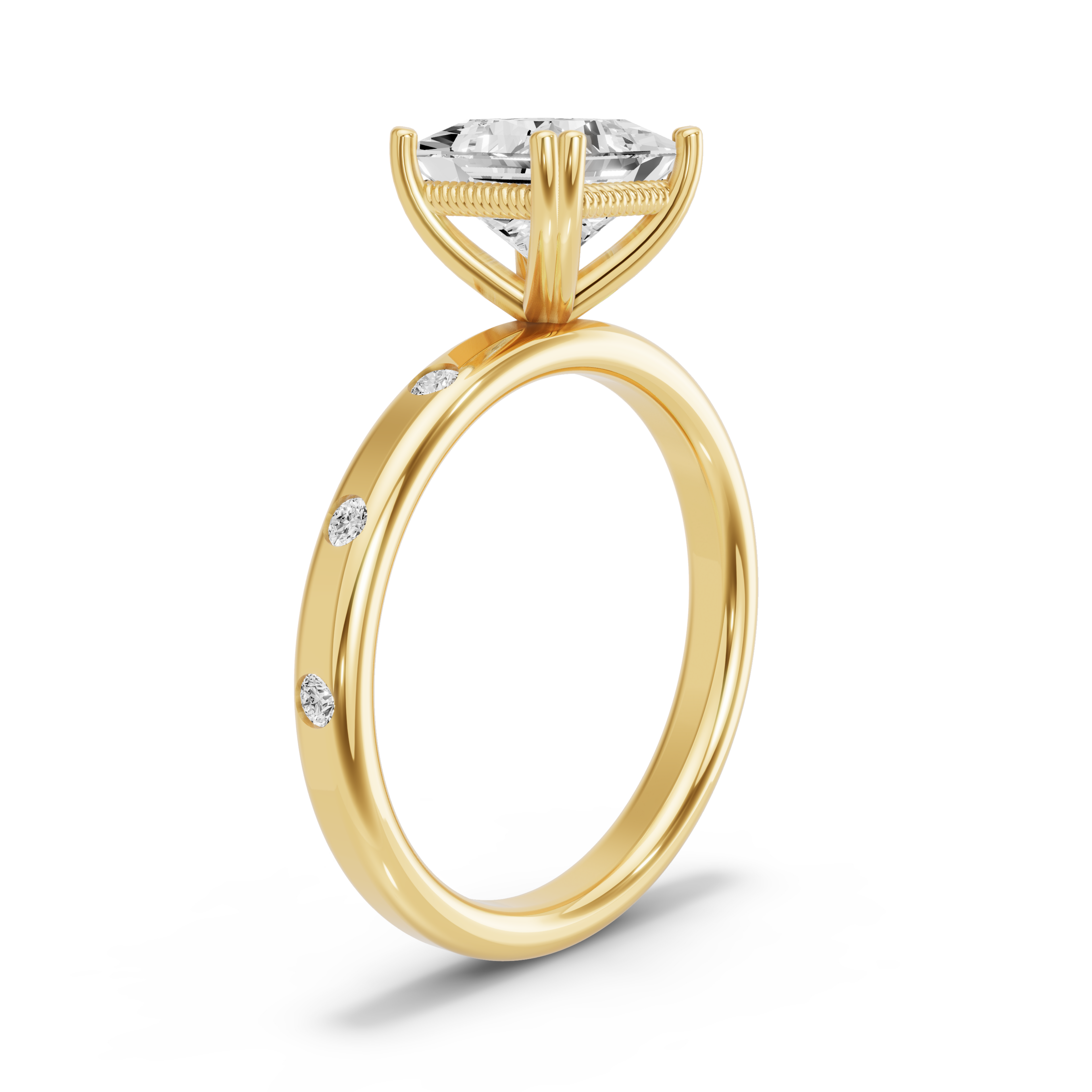 Image for Princess Vintage Basket Ring with Sleek Accent band in 18K White Gold
