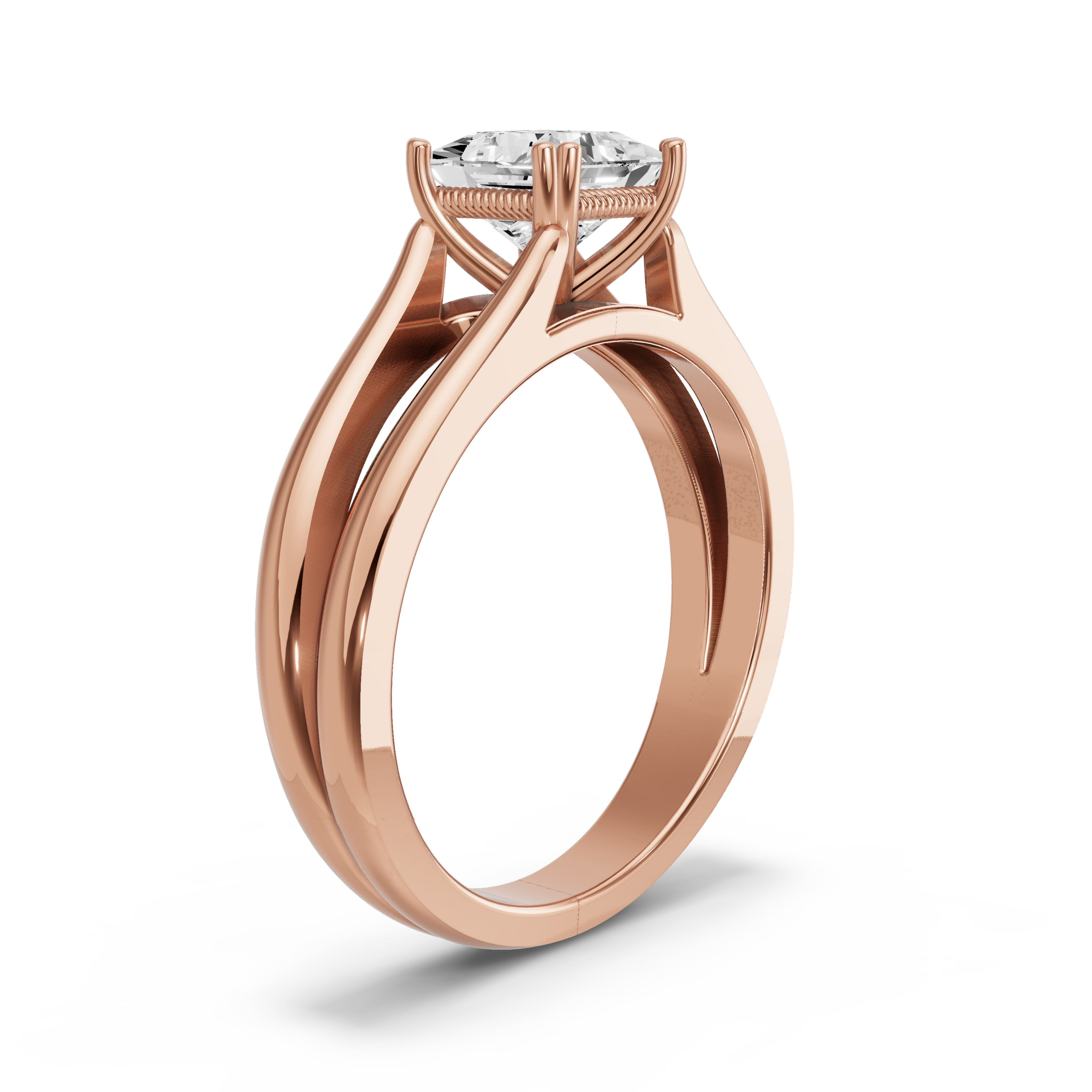 Image for Princess Vintage Basket Ring with Split Ring Solitaire band in 10K Yellow Gold