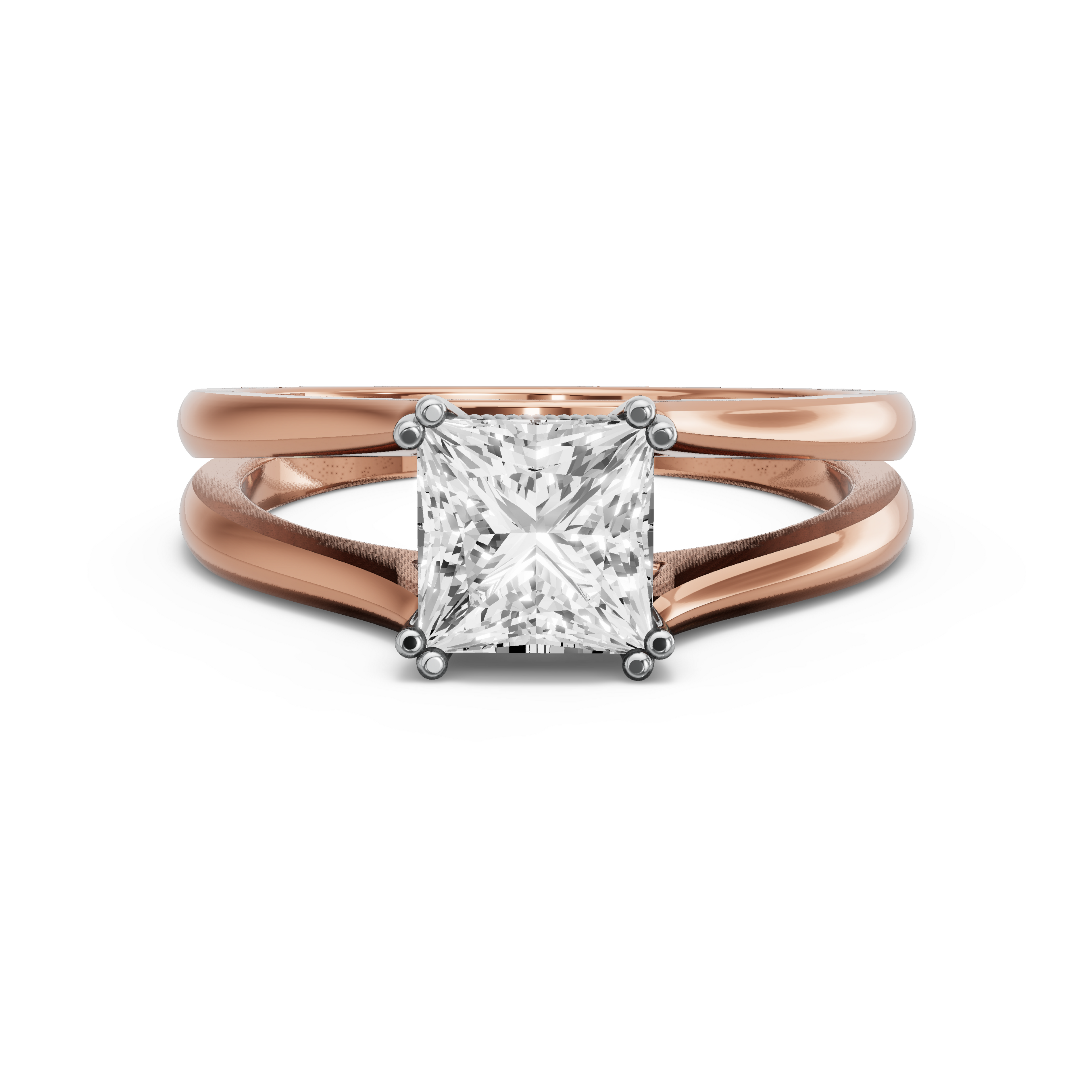 Image for Princess Vintage Basket Ring with Split Ring Solitaire band in 18K Two Tone Yellow Gold