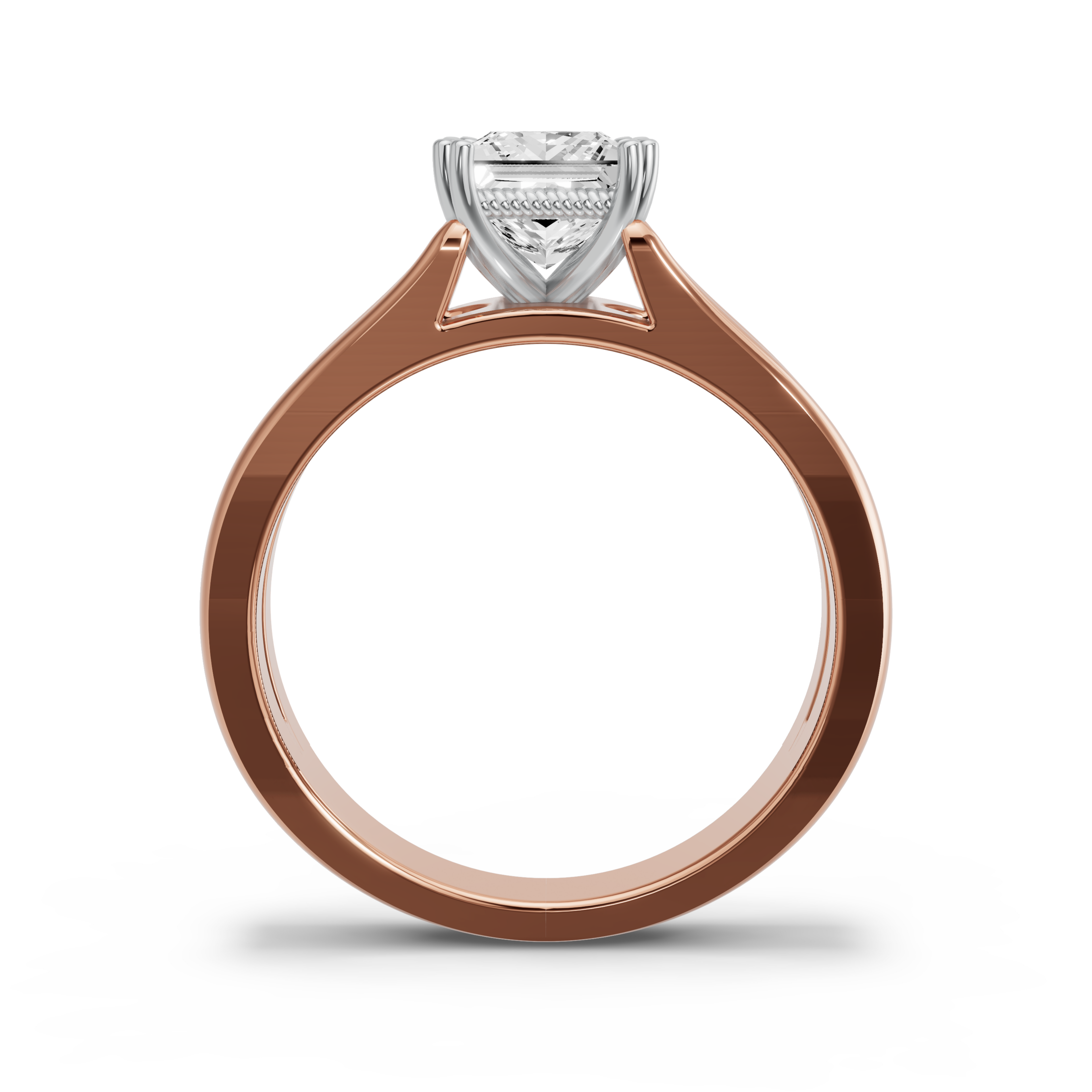 Image for Princess Vintage Basket Ring with Split Ring Solitaire band in 14K Two Tone Rose Gold