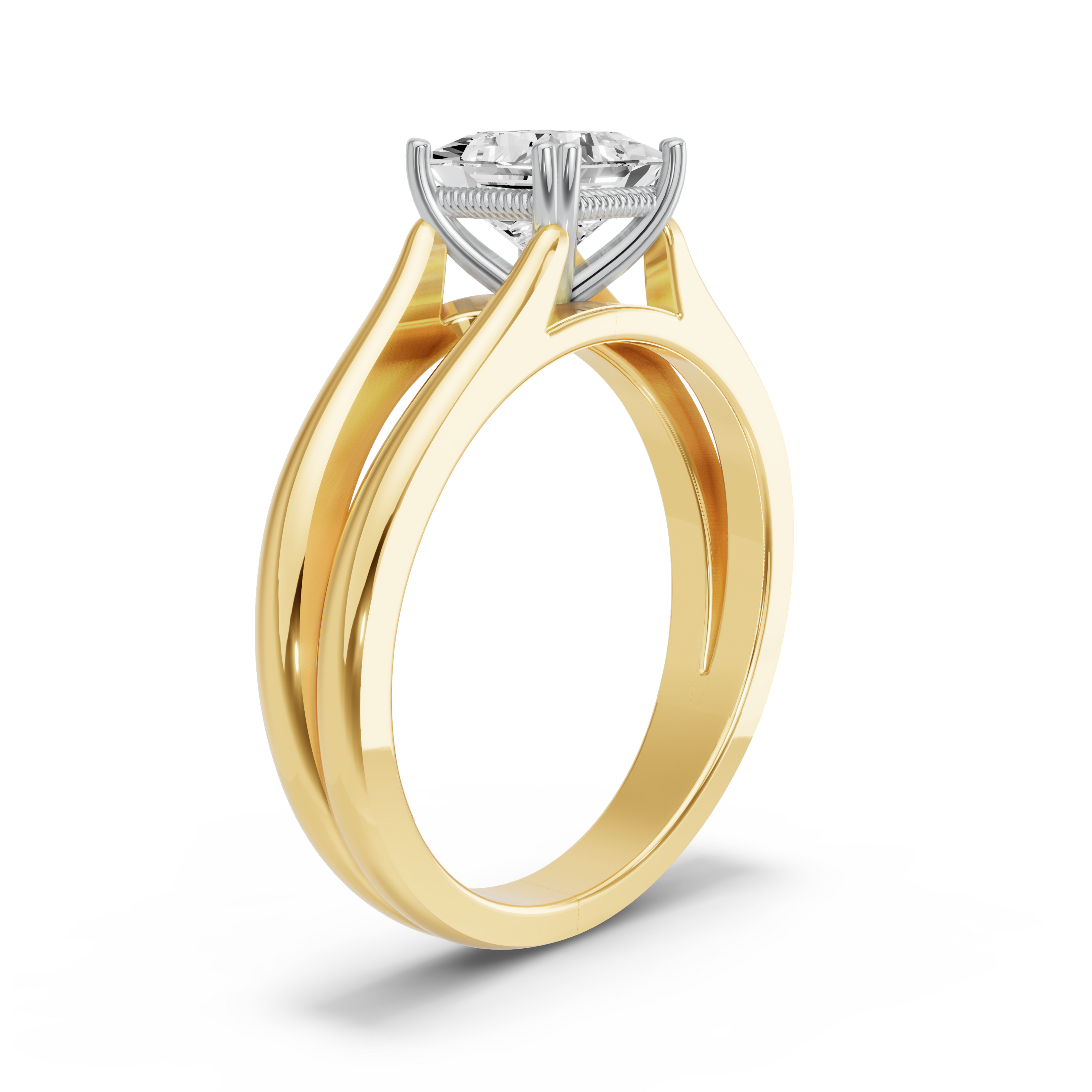 Image for Princess Vintage Basket Ring with Split Ring Solitaire band in 14K Rose Gold