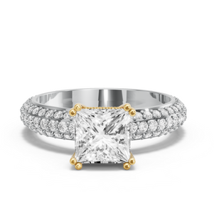 Image for Princess Vintage Basket Ring with Triple Row Pave band