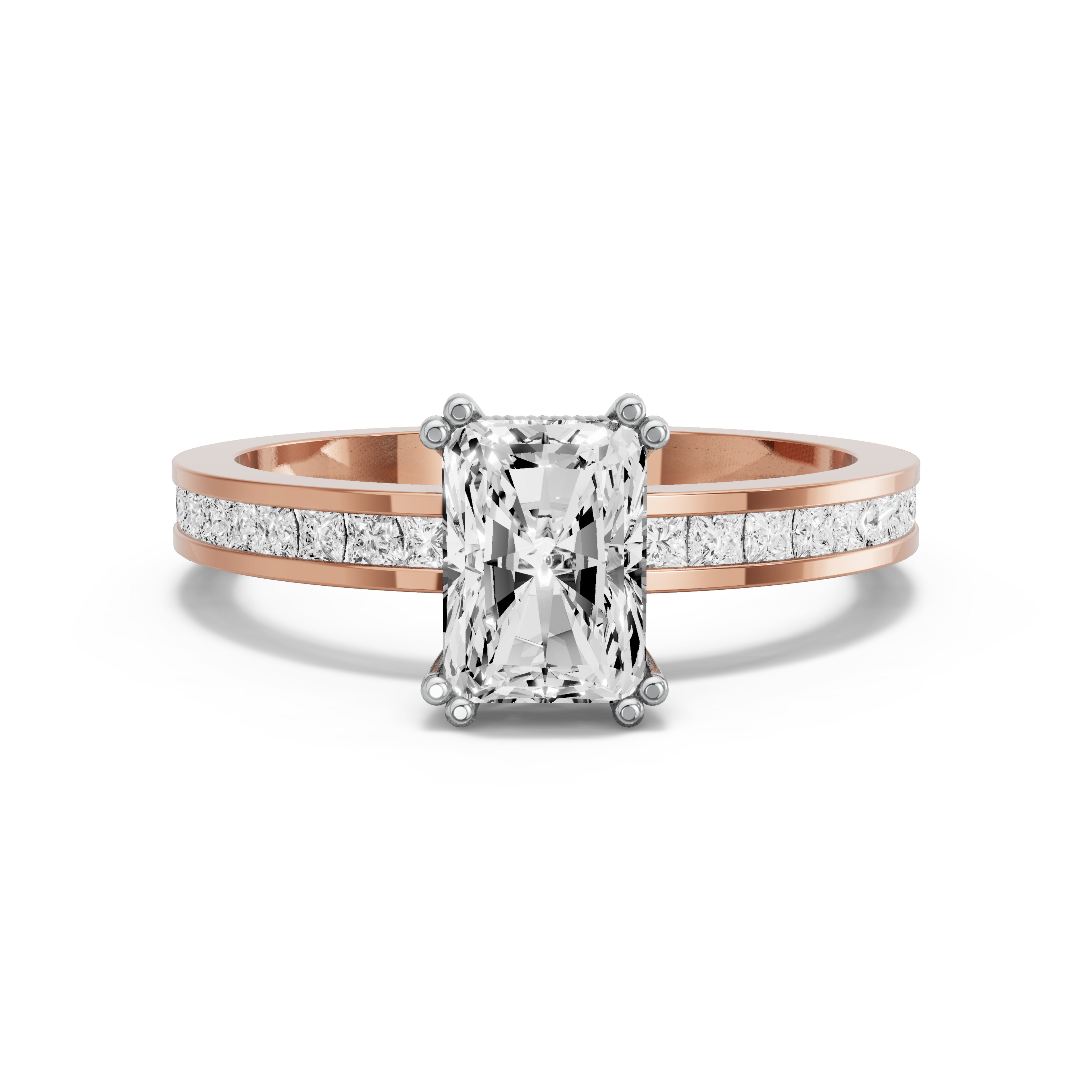 Image for Radiant Vintage Basket Ring with Channel band in 18K Two Tone Yellow Gold