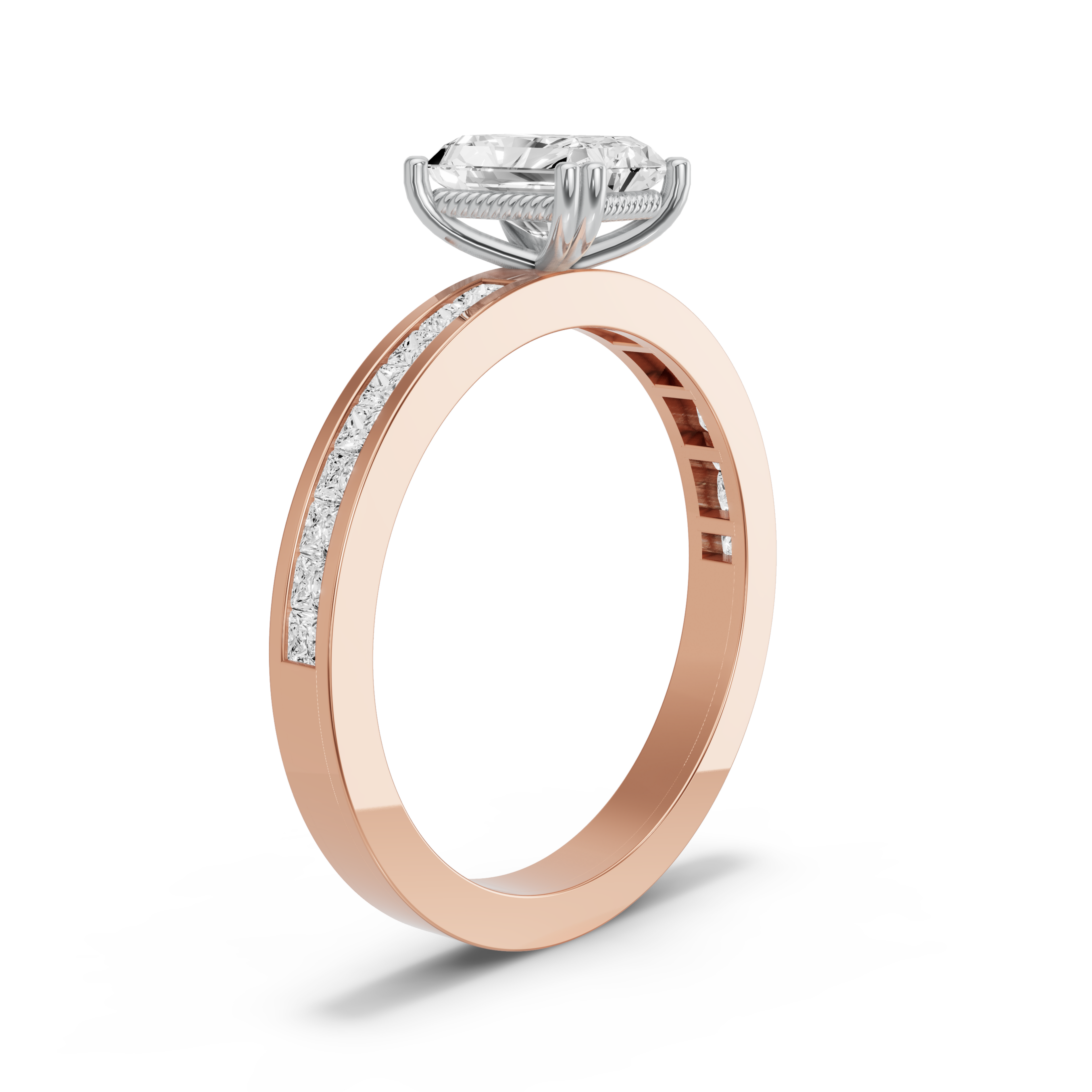 Image for Radiant Vintage Basket Ring with Channel band in 18K Two Tone Yellow Gold