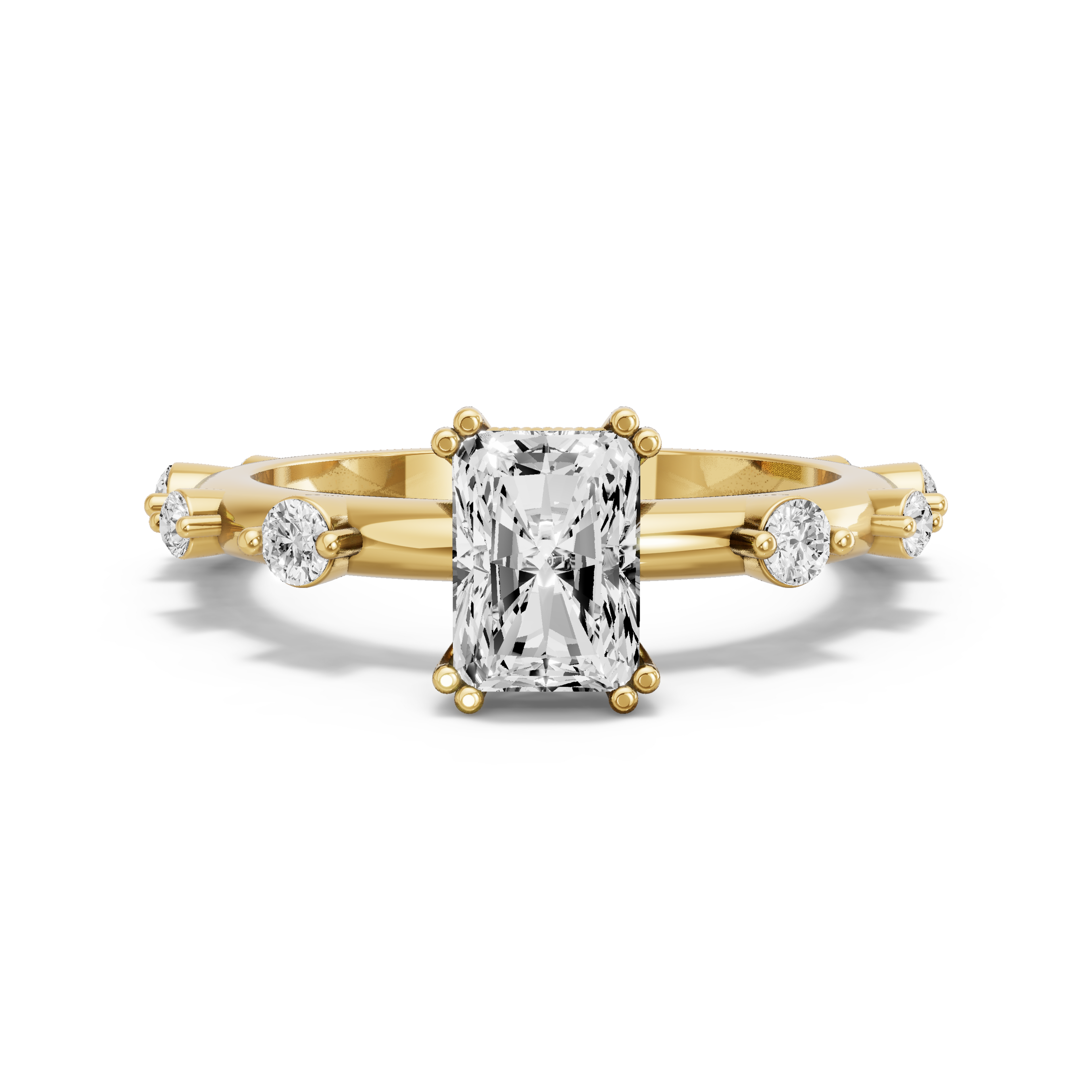 Image for Radiant Vintage Basket Ring with Floating Station band in 14K White Gold