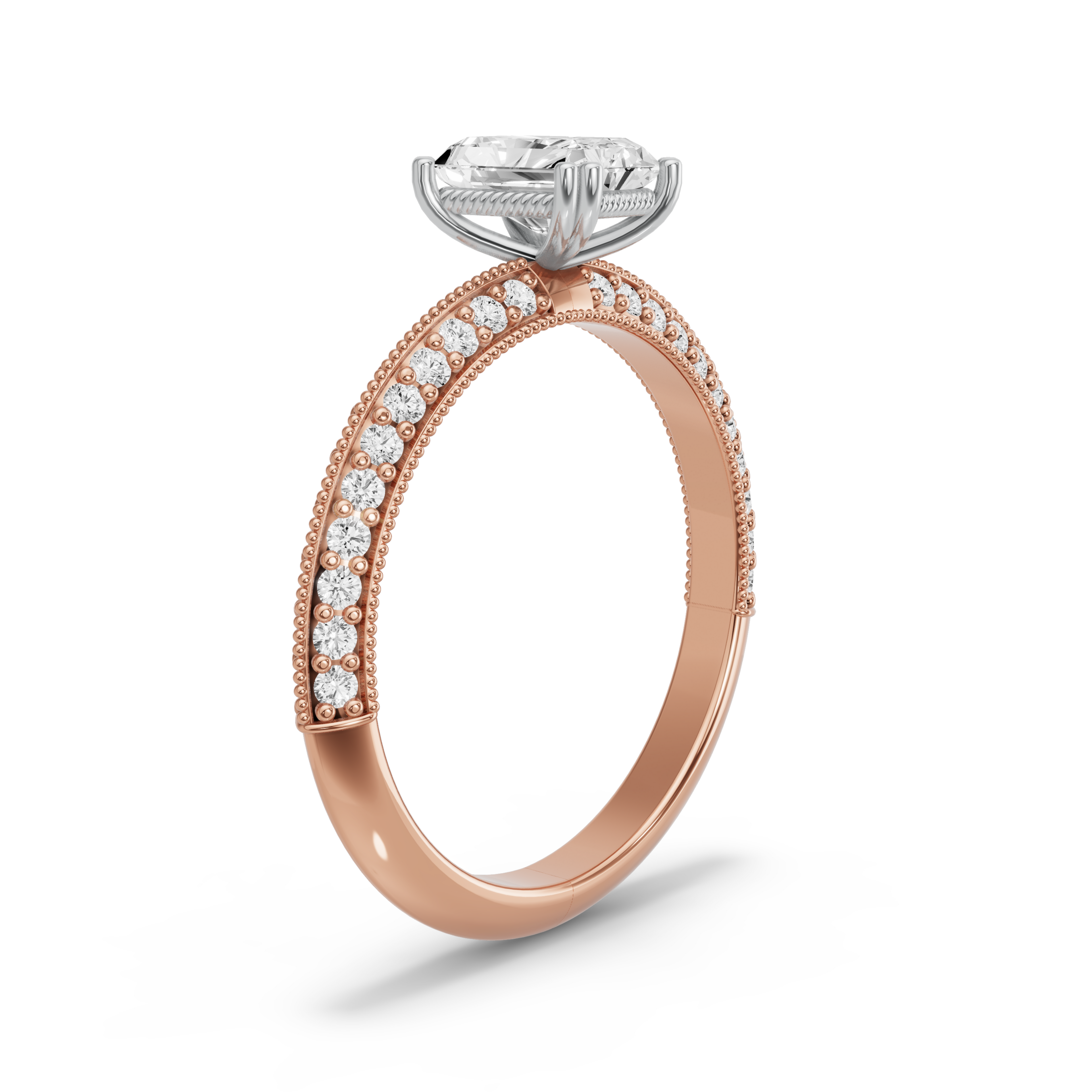 Image for Radiant Vintage Basket Ring with Knife Edge Pave band in 14K Two Tone Yellow Gold