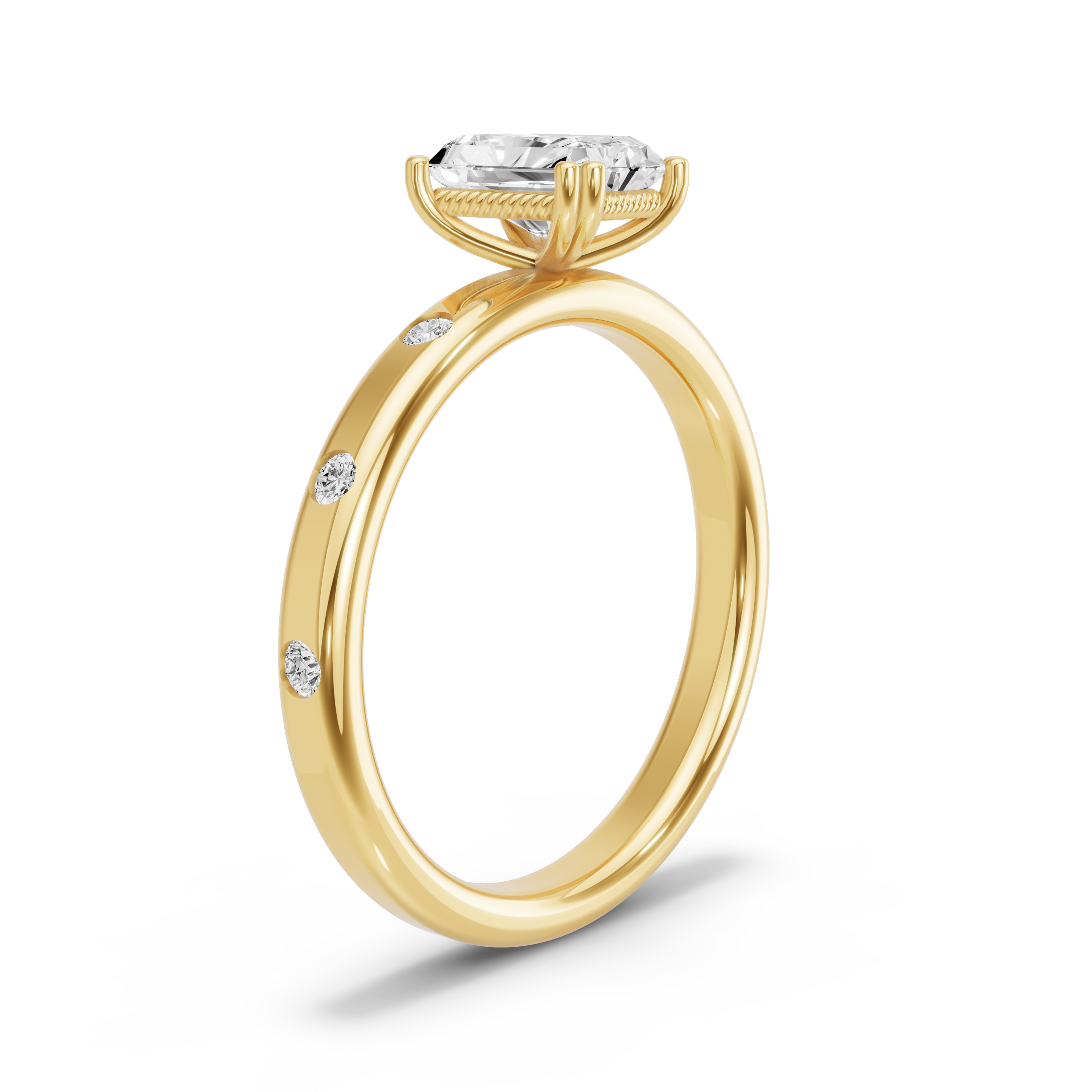 Image for Radiant Vintage Basket Ring with Sleek Accent band in 10K White Gold