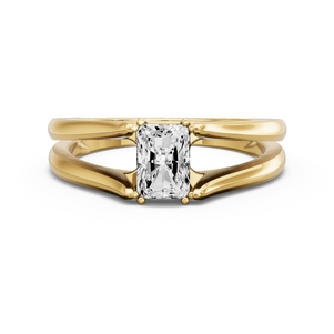 Image for Radiant Vintage Basket Ring with Split Ring Solitaire band in 14K White Gold