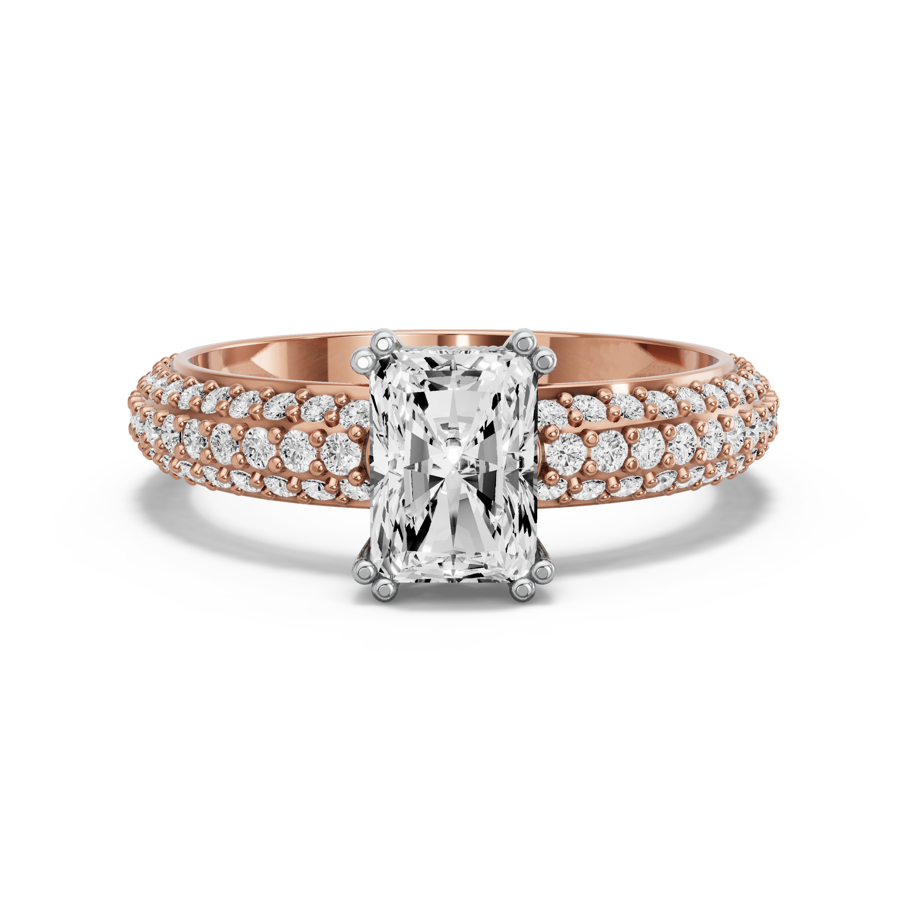 Image for Radiant Vintage Basket Ring with Triple Row Pave band in 10K Two Tone Yellow Gold