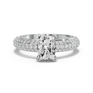 Image for Radiant Vintage Basket Ring with Triple Row Pave band in 18K White Gold