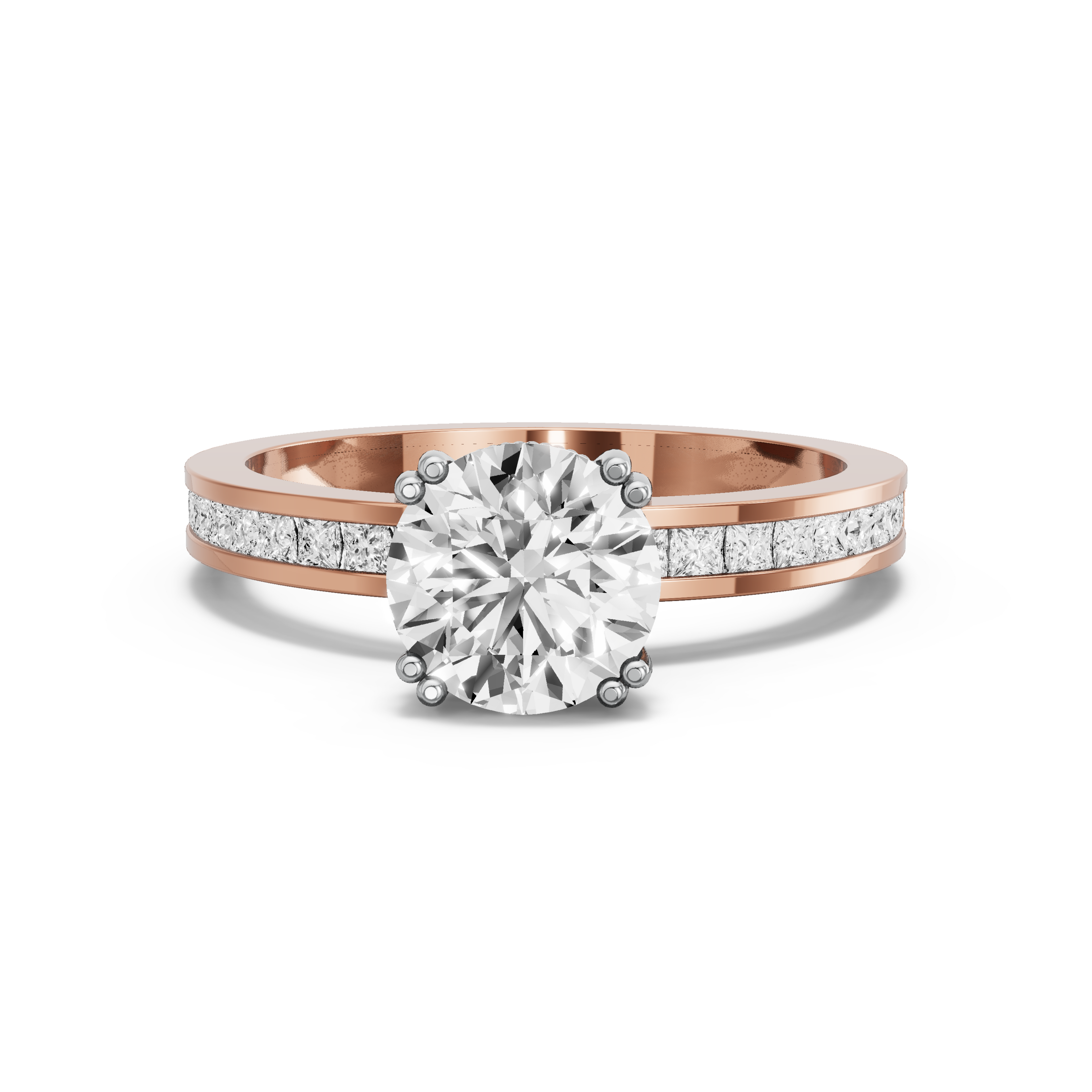 Image for Round Vintage Basket Ring with Channel band in 18K Two Tone Rose Gold