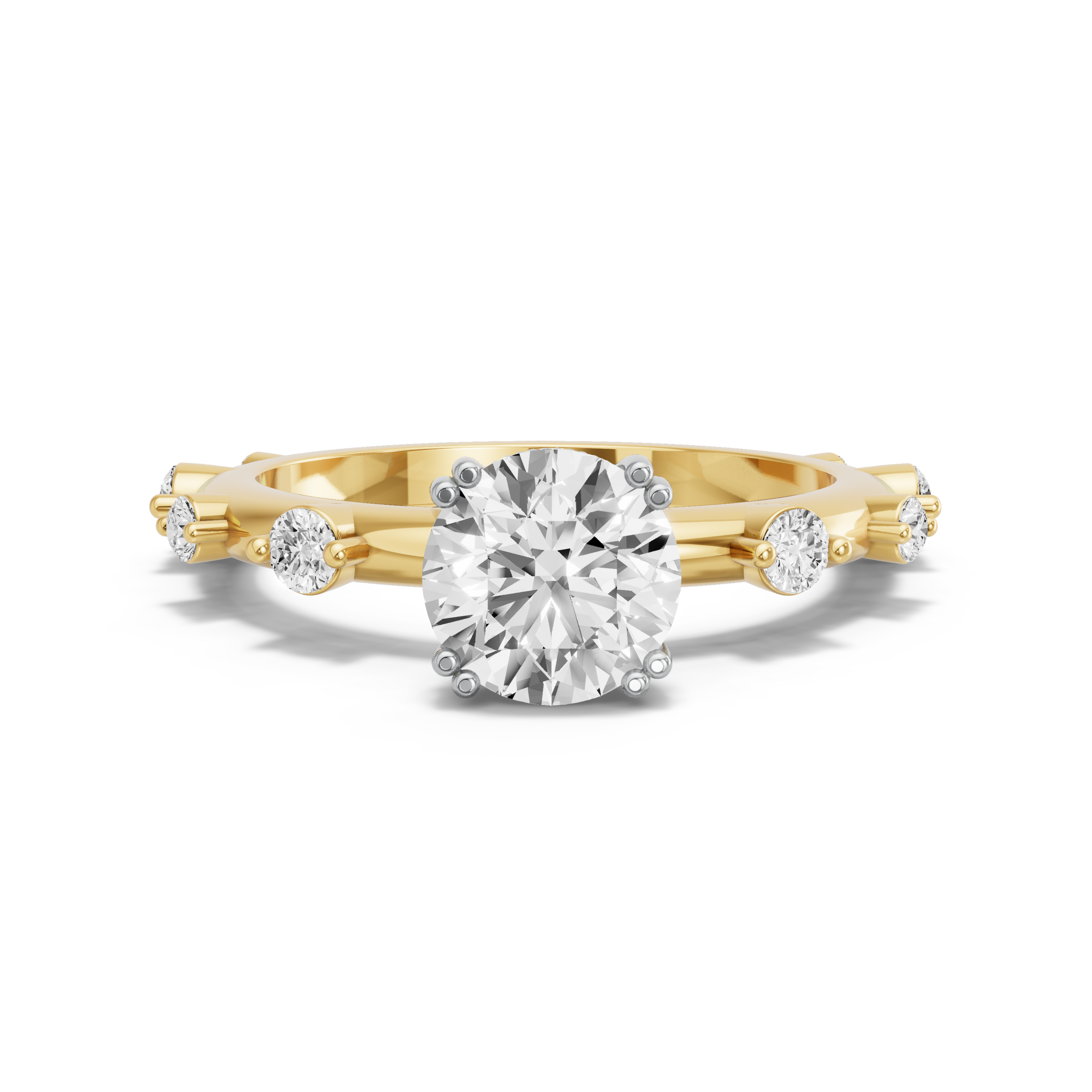 Image for Round Vintage Basket Ring with Floating Station band in 10K Two Tone Yellow Gold